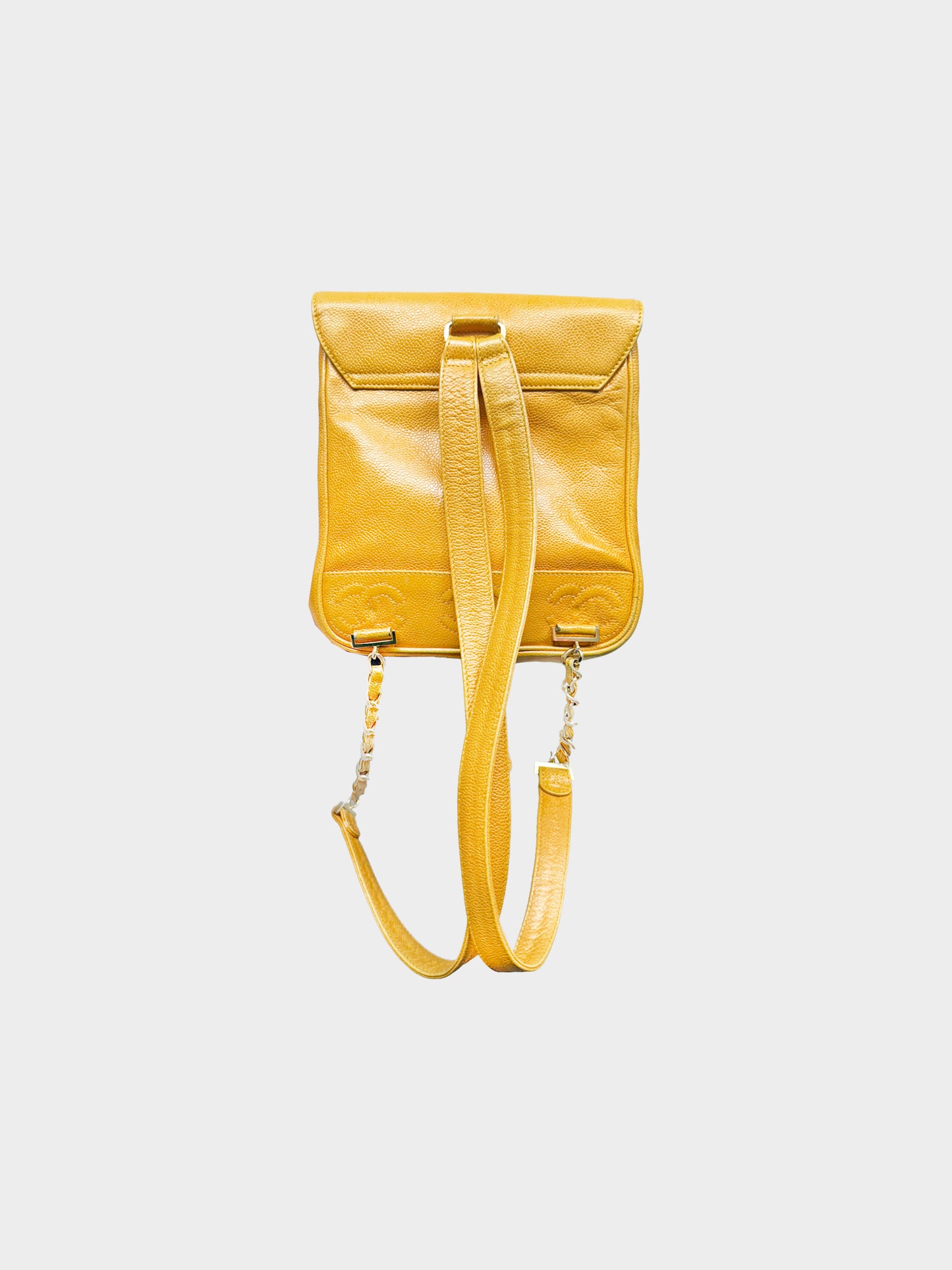 Chanel 1996-1997 Yellow Caviar Leather Triple CC Turn Lock Backpack