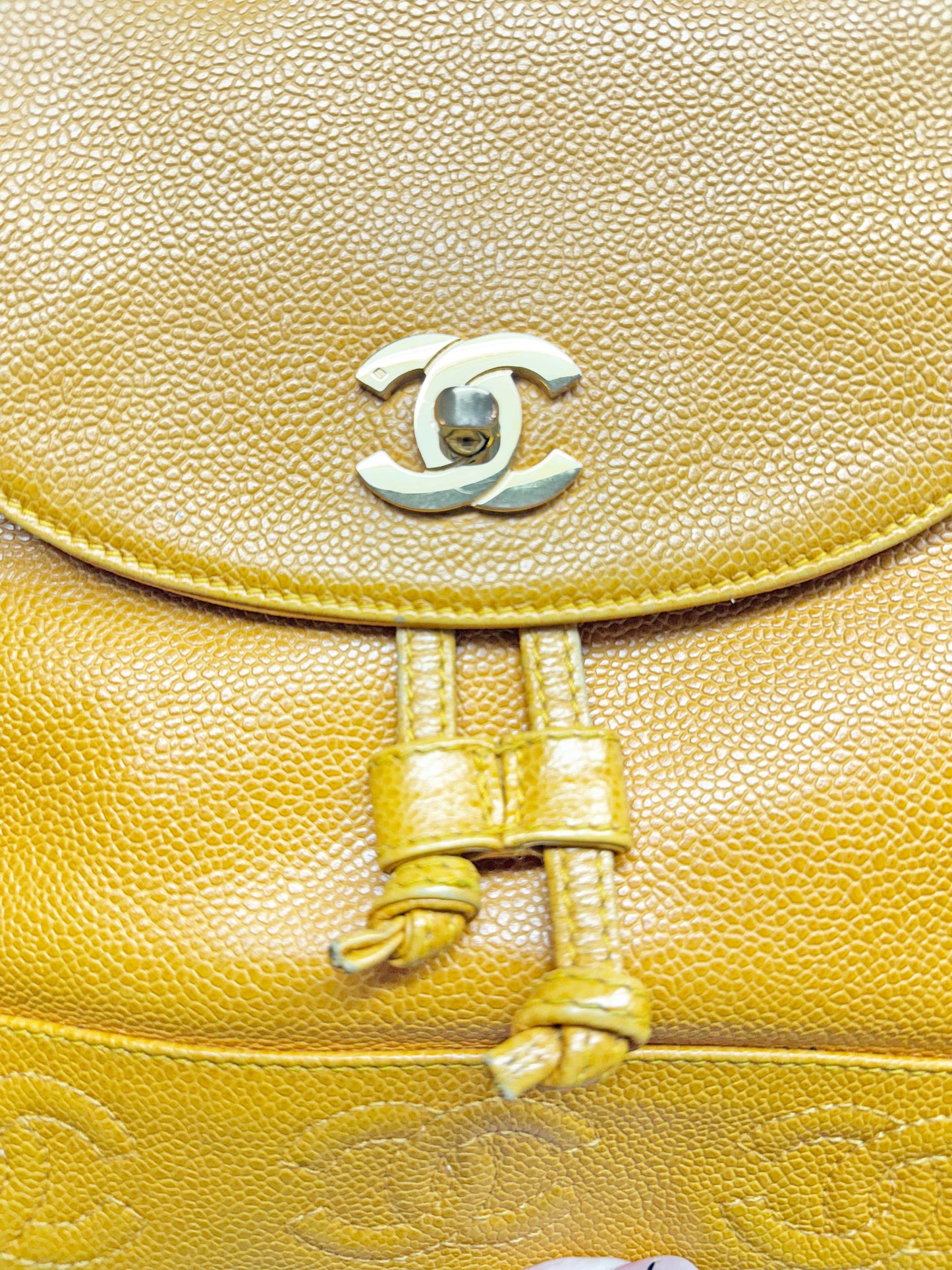 Chanel 1996-1997 Yellow Caviar Leather Triple CC Turn Lock Backpack