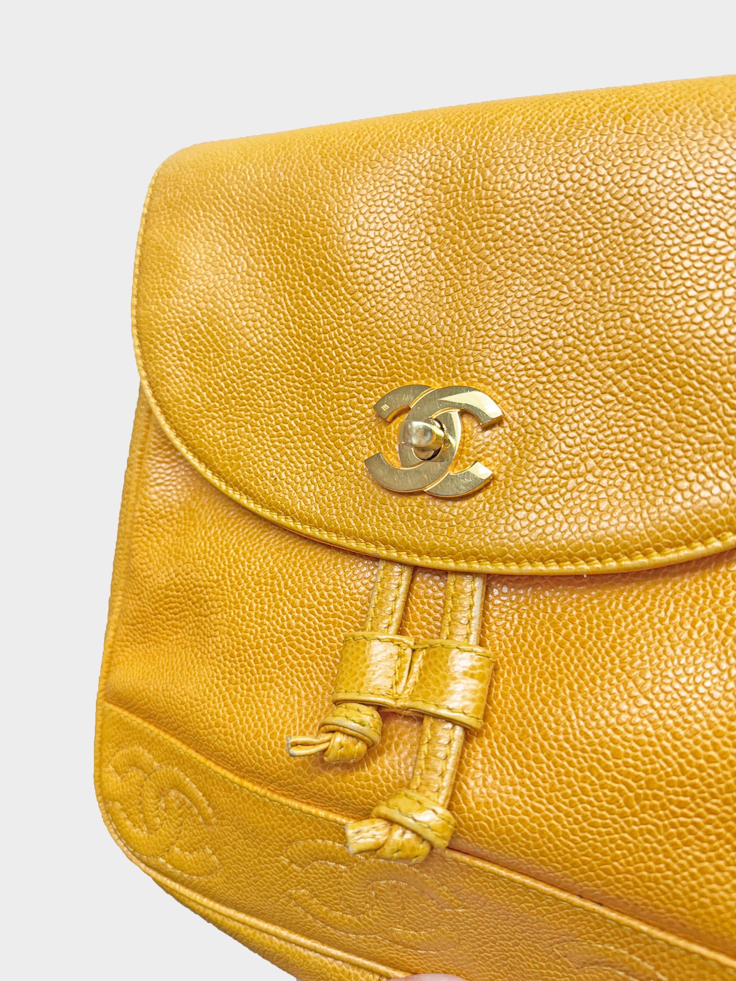 Chanel 1996-1997 Yellow Caviar Leather Triple CC Turn Lock Backpack