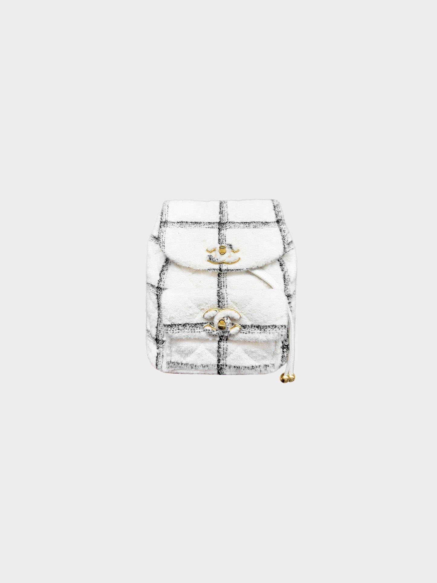 Chanel 2021 Ivory White and Black Wool Tweed Quilted Duma Backpack