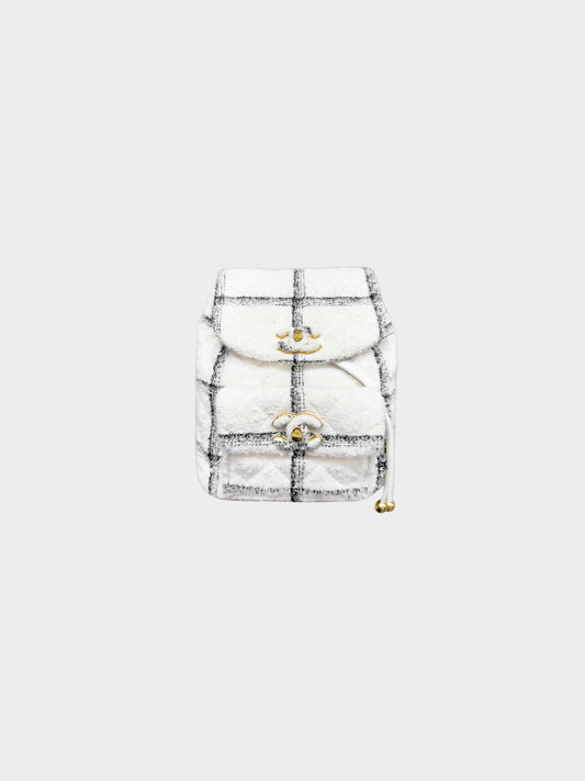 Chanel 2021 Ivory White and Black Wool Tweed Quilted Duma Backpack