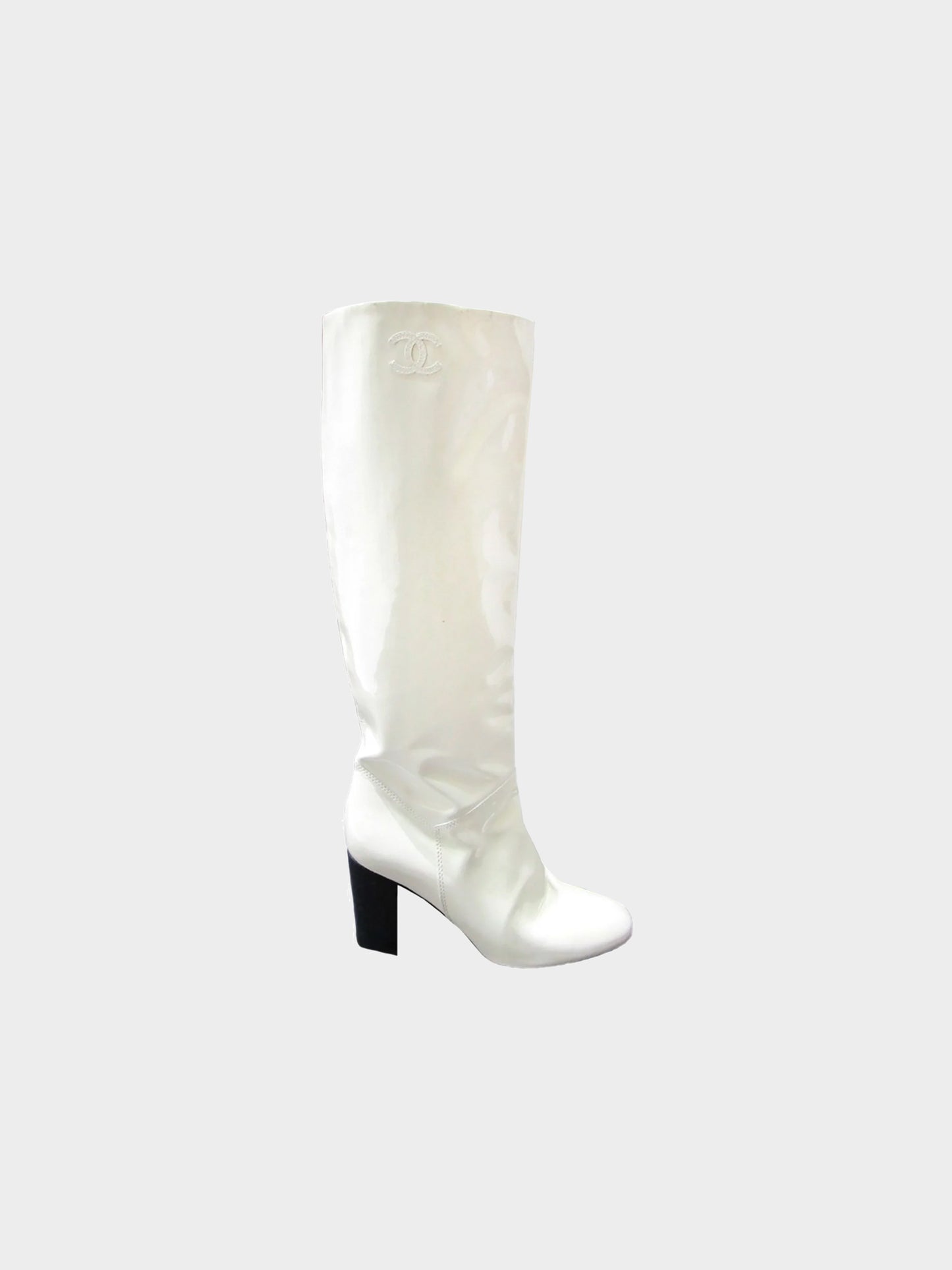Chanel 2000s Knee-High Vinyl Rare White Boots