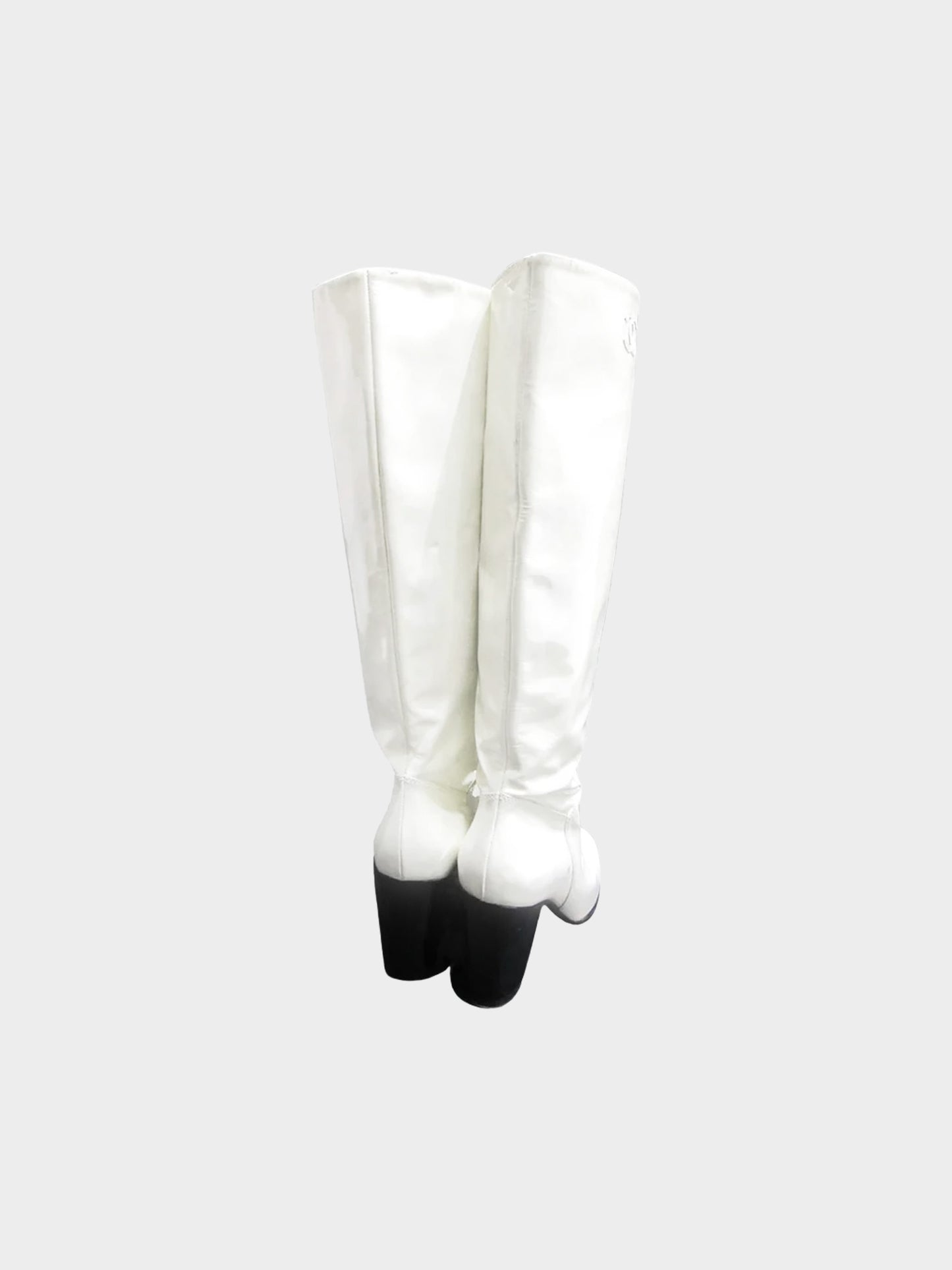 Chanel 2000s Knee-High Vinyl Rare White Boots