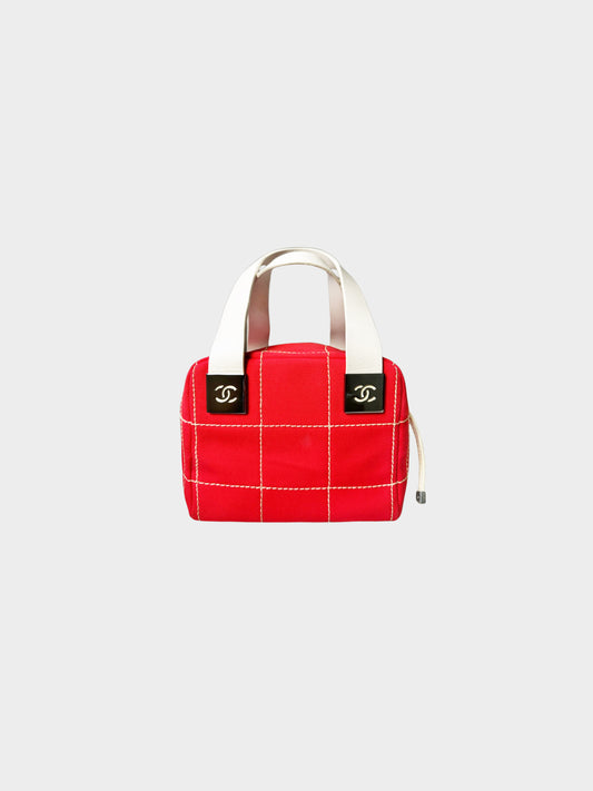 Chanel 2003-2004 Red Canvas Chocolate Bar Stitch Mini Handbag