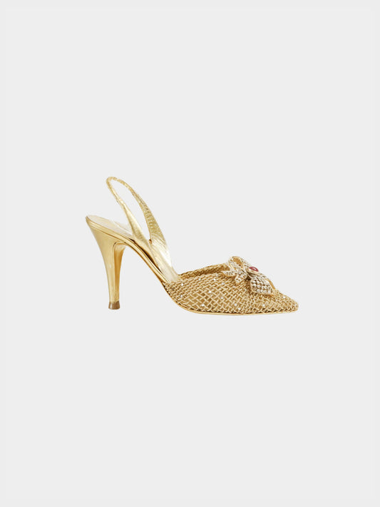 Chanel 2000s Rare Gold Mesh Slingback Heels