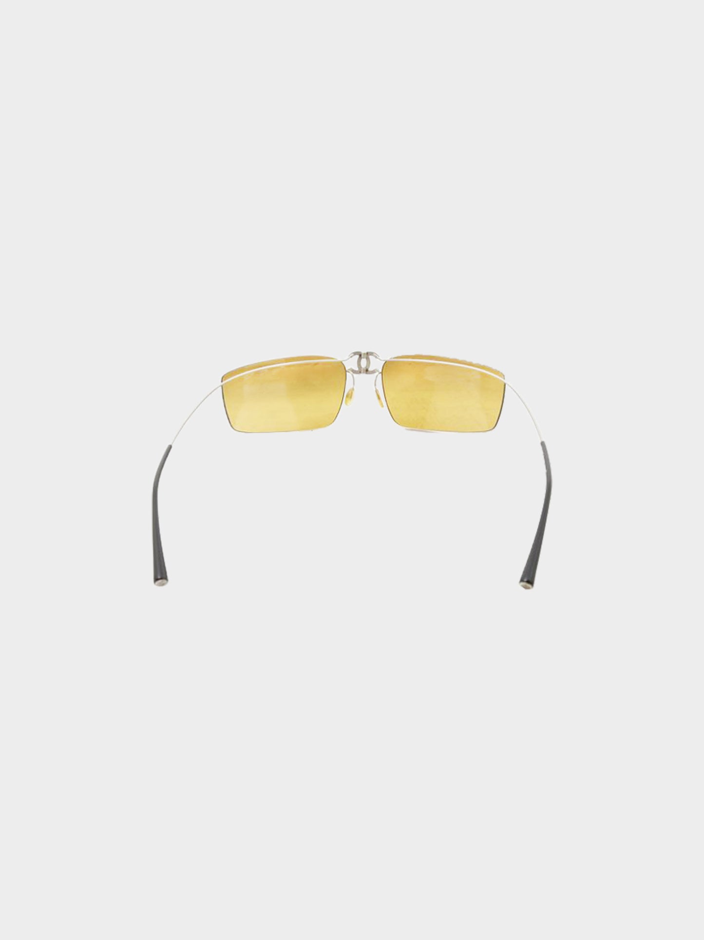 Chanel 2000s Yellow and Titanium Rimless Flipping Glasses Sunglasses