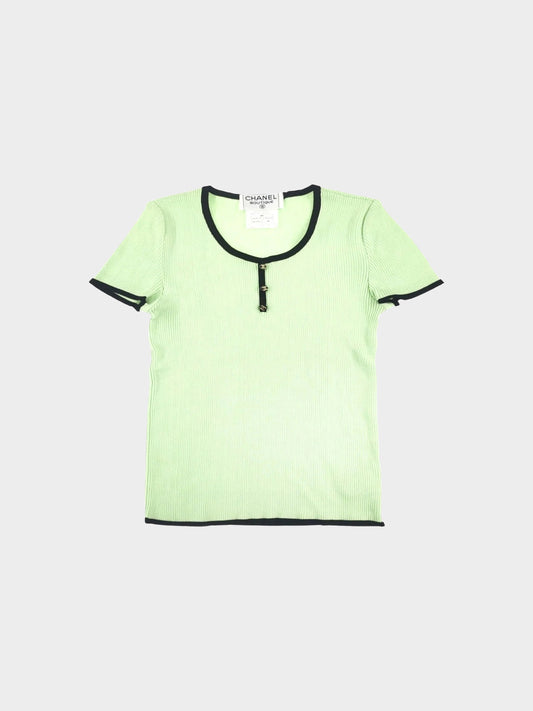 Chanel 1995 SS Rare Green Short Sleeve Knit Top