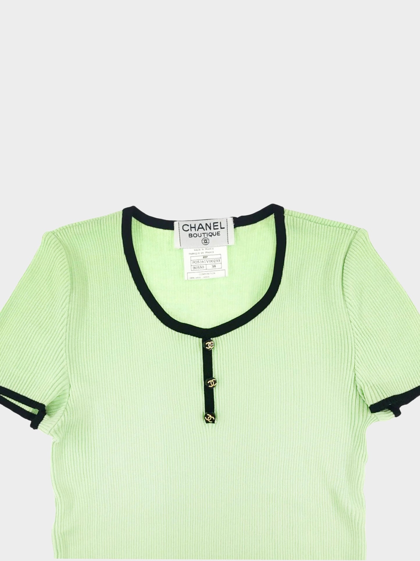 Chanel 1995 SS Rare Green Short Sleeve Knit Top