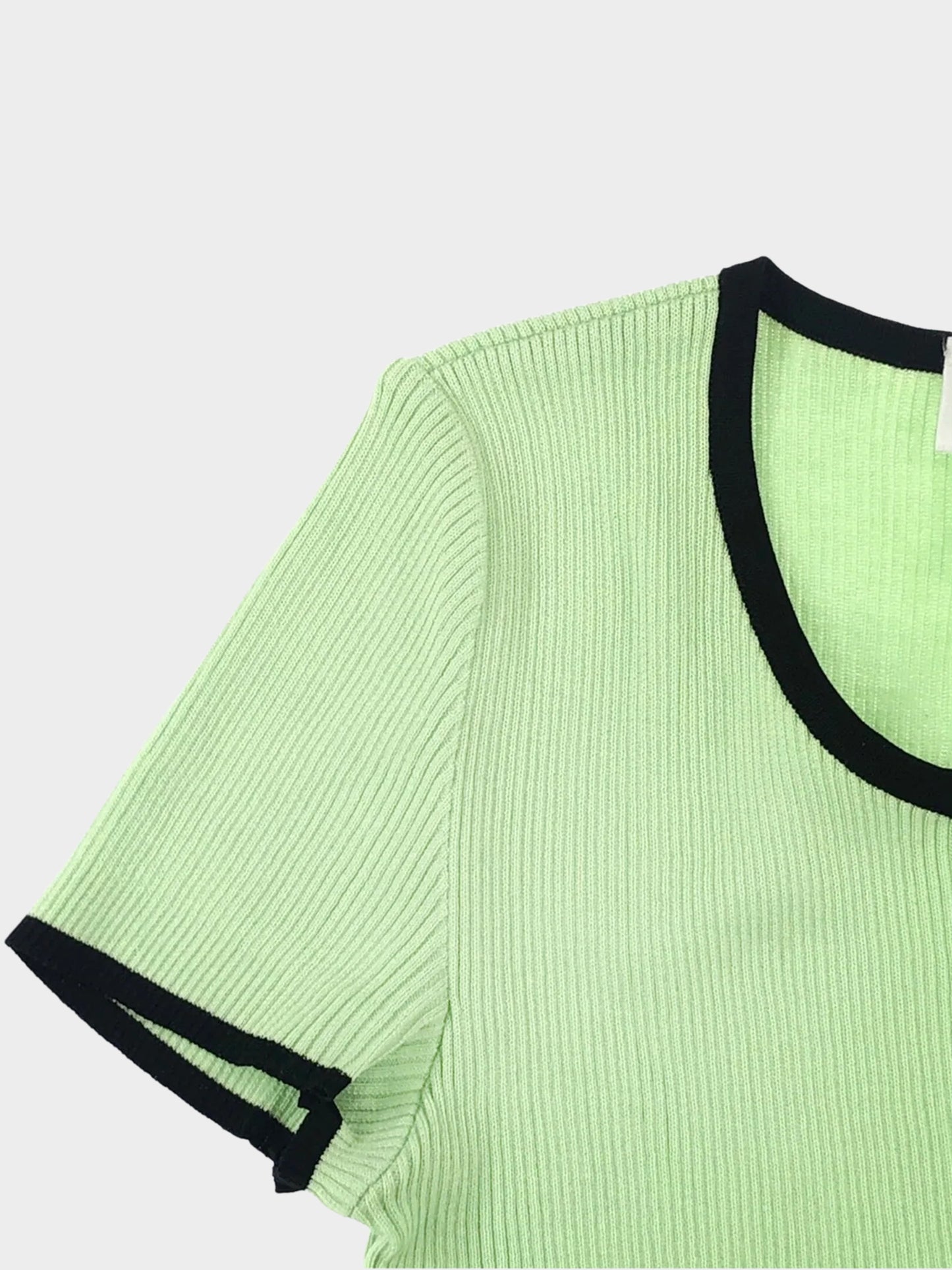 Chanel 1995 SS Rare Green Short Sleeve Knit Top