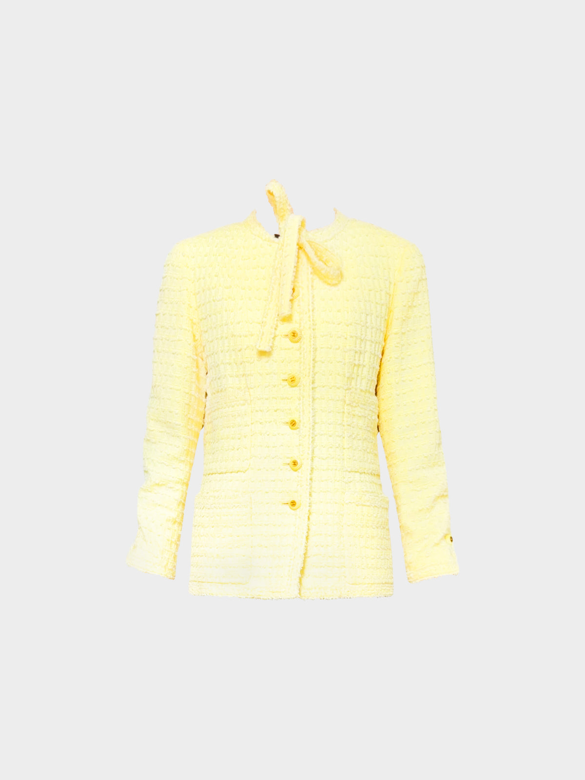 Chanel 1990s Rare Yellow Wool Tweed Cardigan