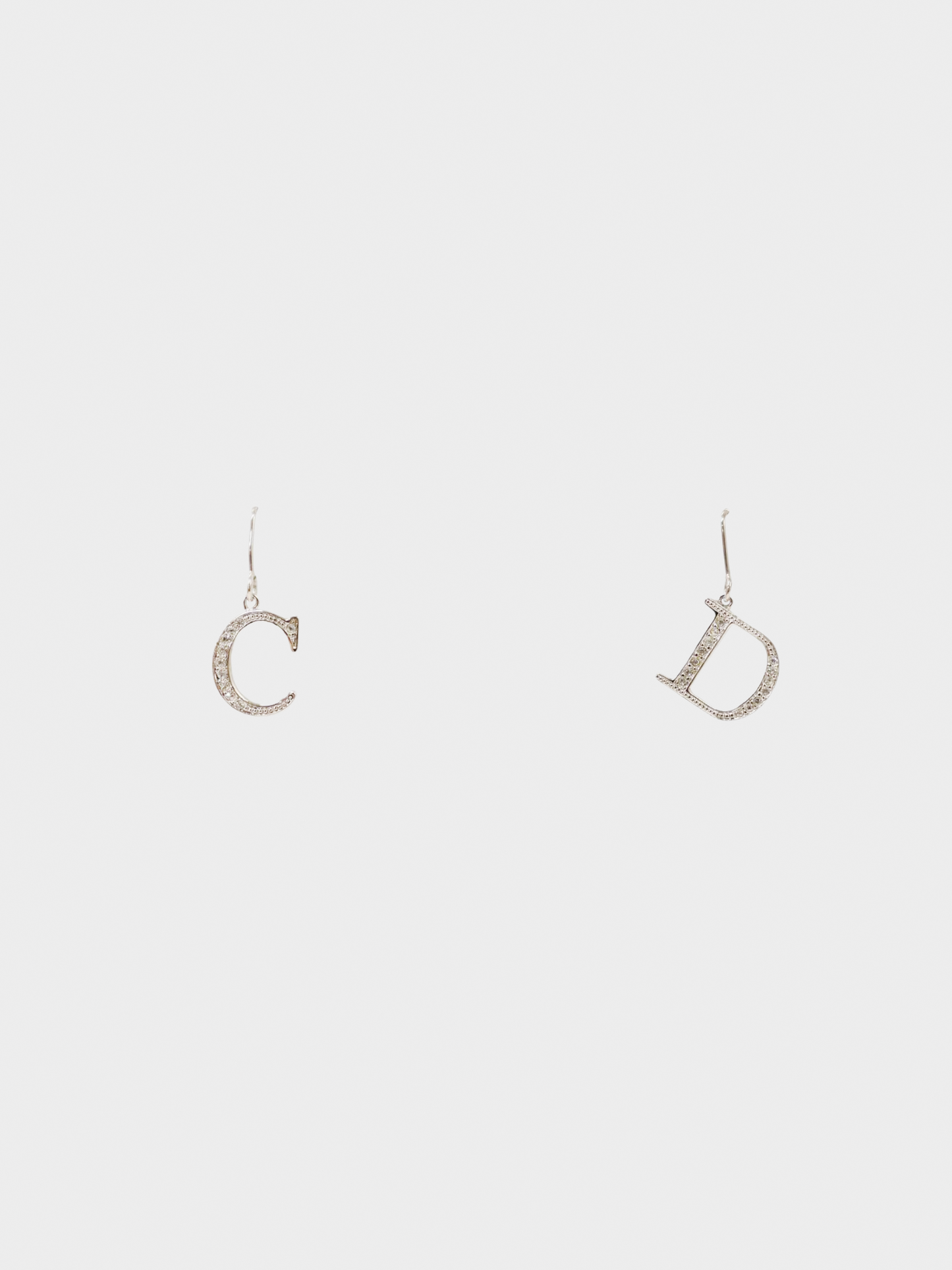 Christian Dior 2000s Silver CD Logo Rhinestone Earrings