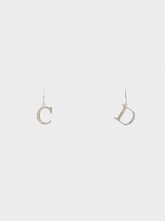 Christian Dior 2000s Silver CD Logo Rhinestone Earrings