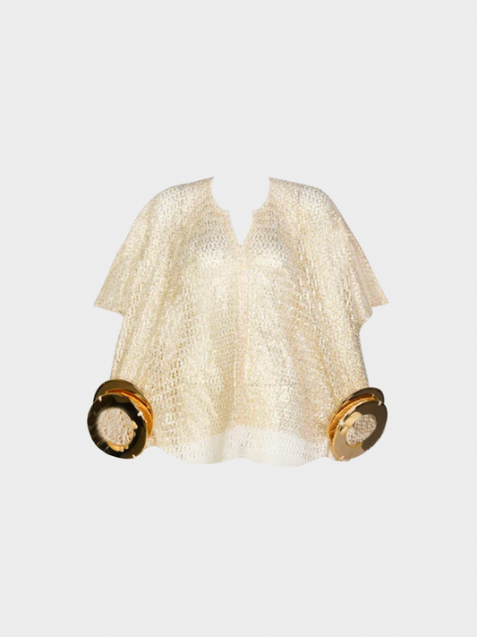 Comme Des Garçons by Junya Watanabe SS 2016 Cream Open Knit Gold Bracelet Top