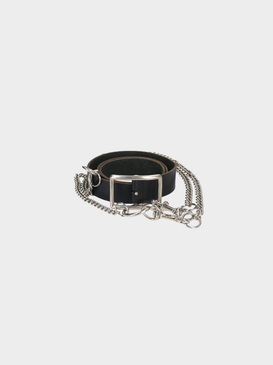 Comme des Garçons AW 2006 Black Leather Metal Chain Belt