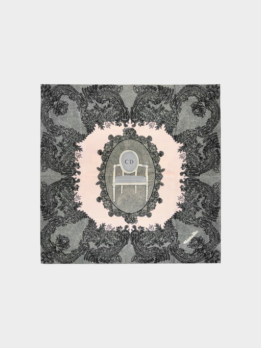 Christian Dior 2000s Black and Light Pink Silk Lace Floral Print Scarf