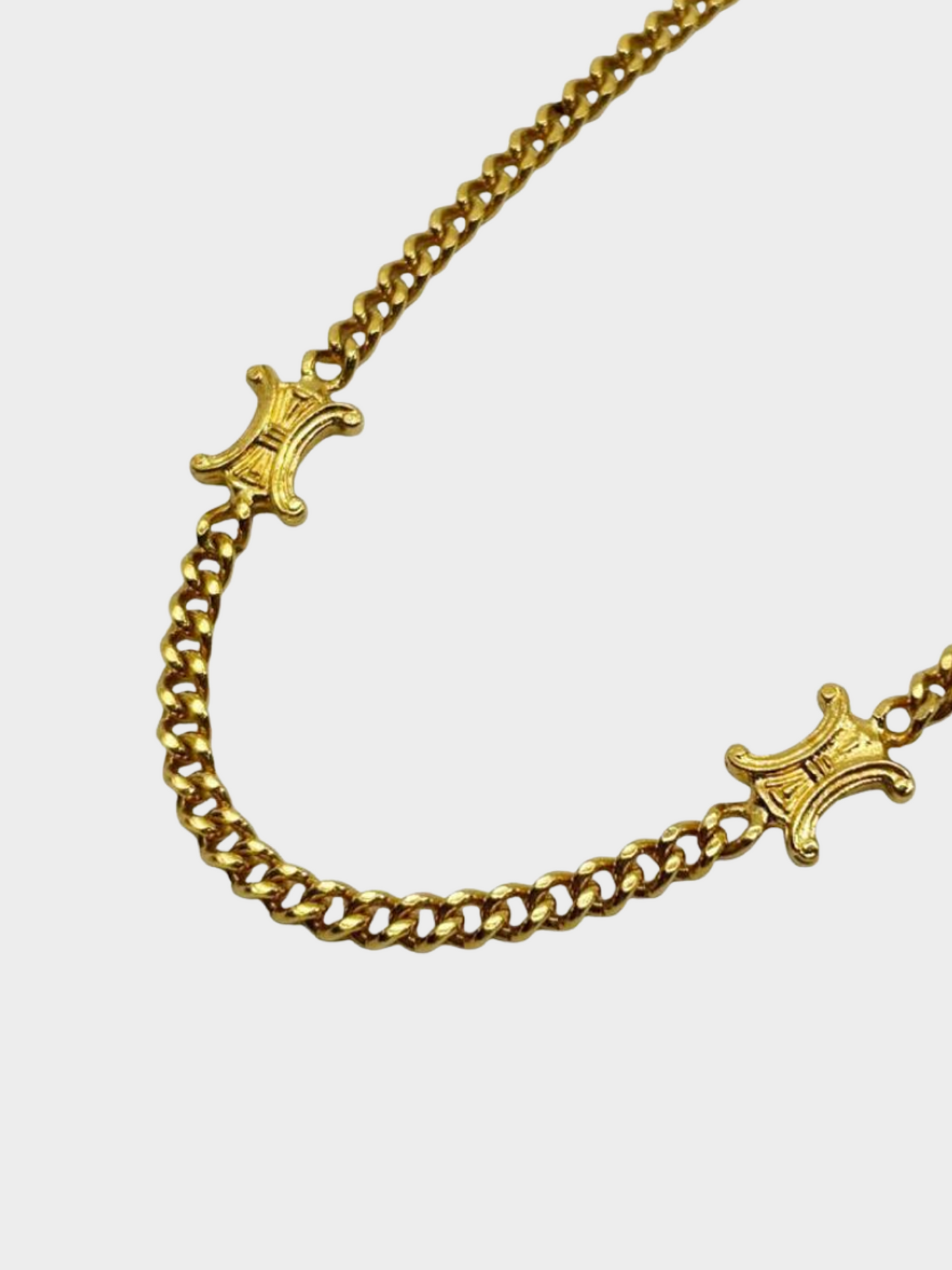 Celine 1990s Gold Long Triomphe Motif Necklace