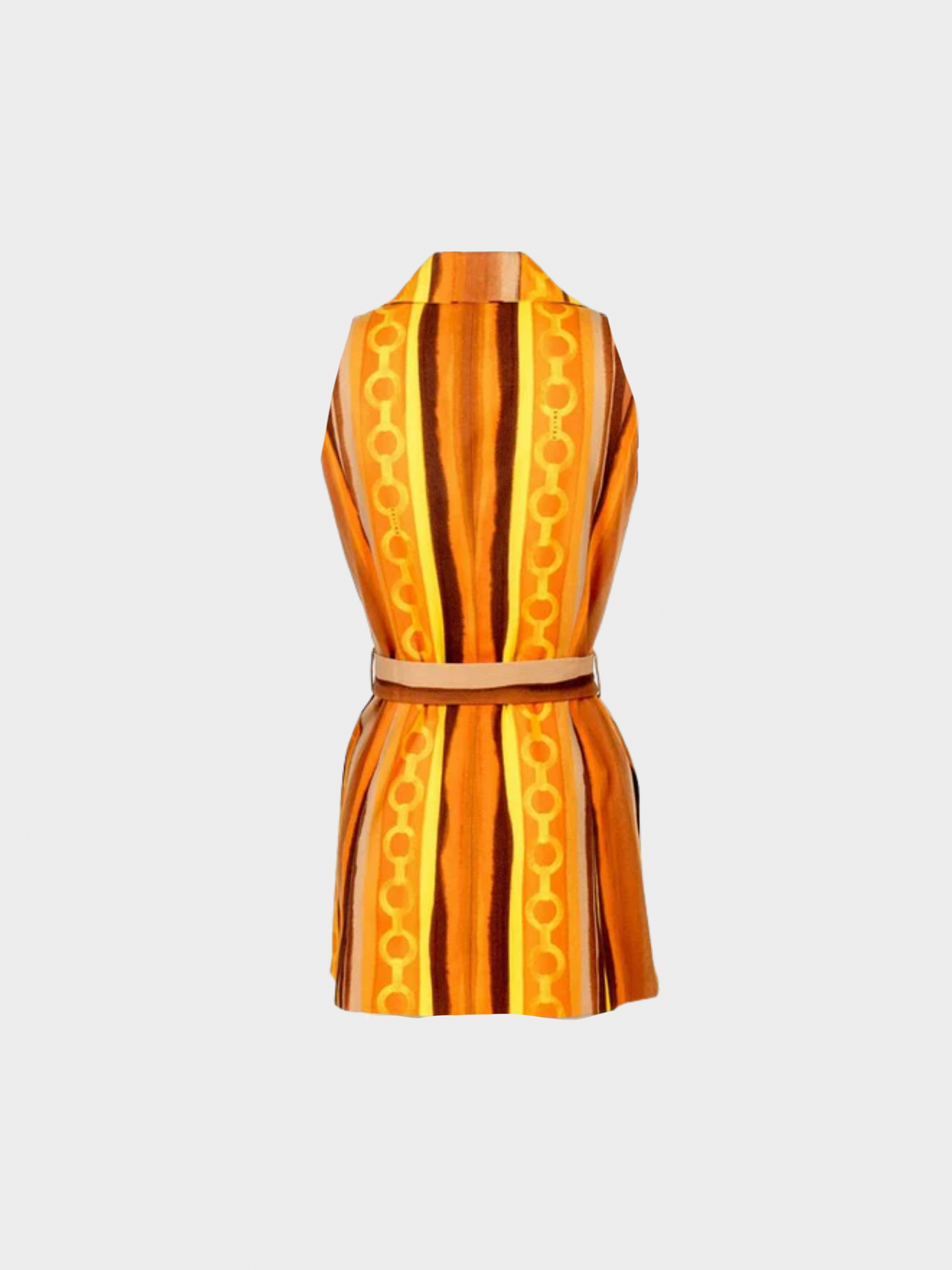 Celine 1990s Orange Mod Stripe Print Belted Tunic Vest