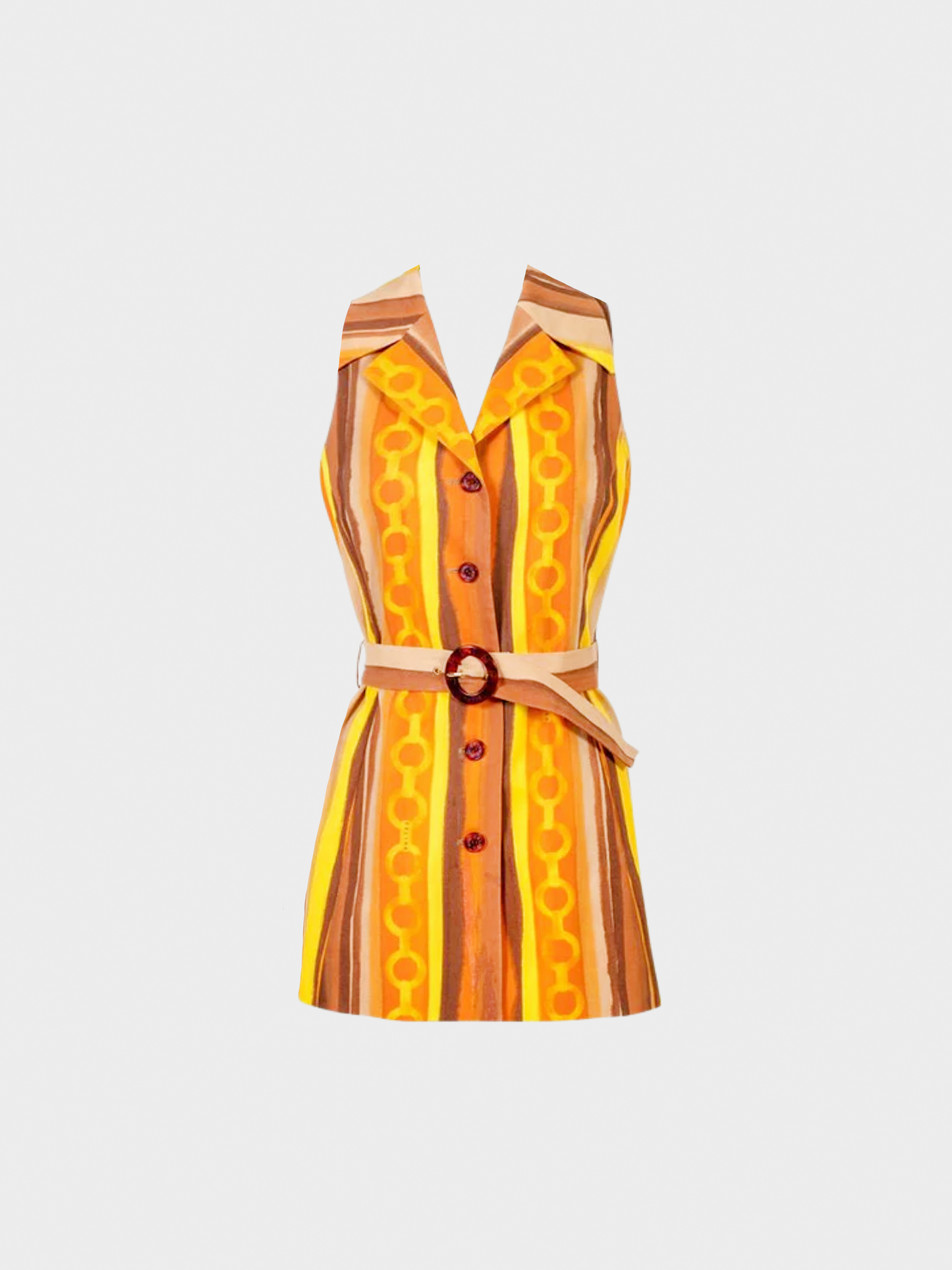 Celine 1990s Orange Mod Stripe Print Belted Tunic Vest