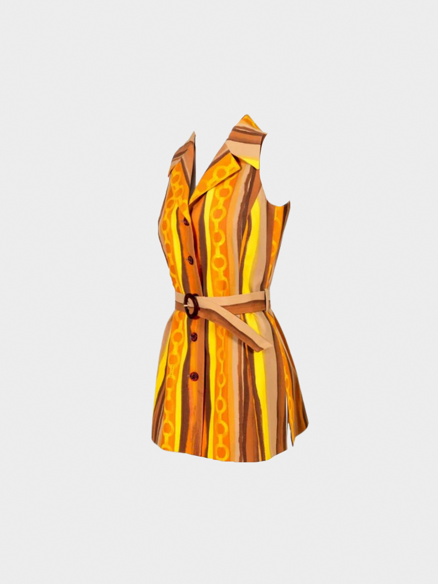 Celine 1990s Orange Mod Stripe Print Belted Tunic Vest