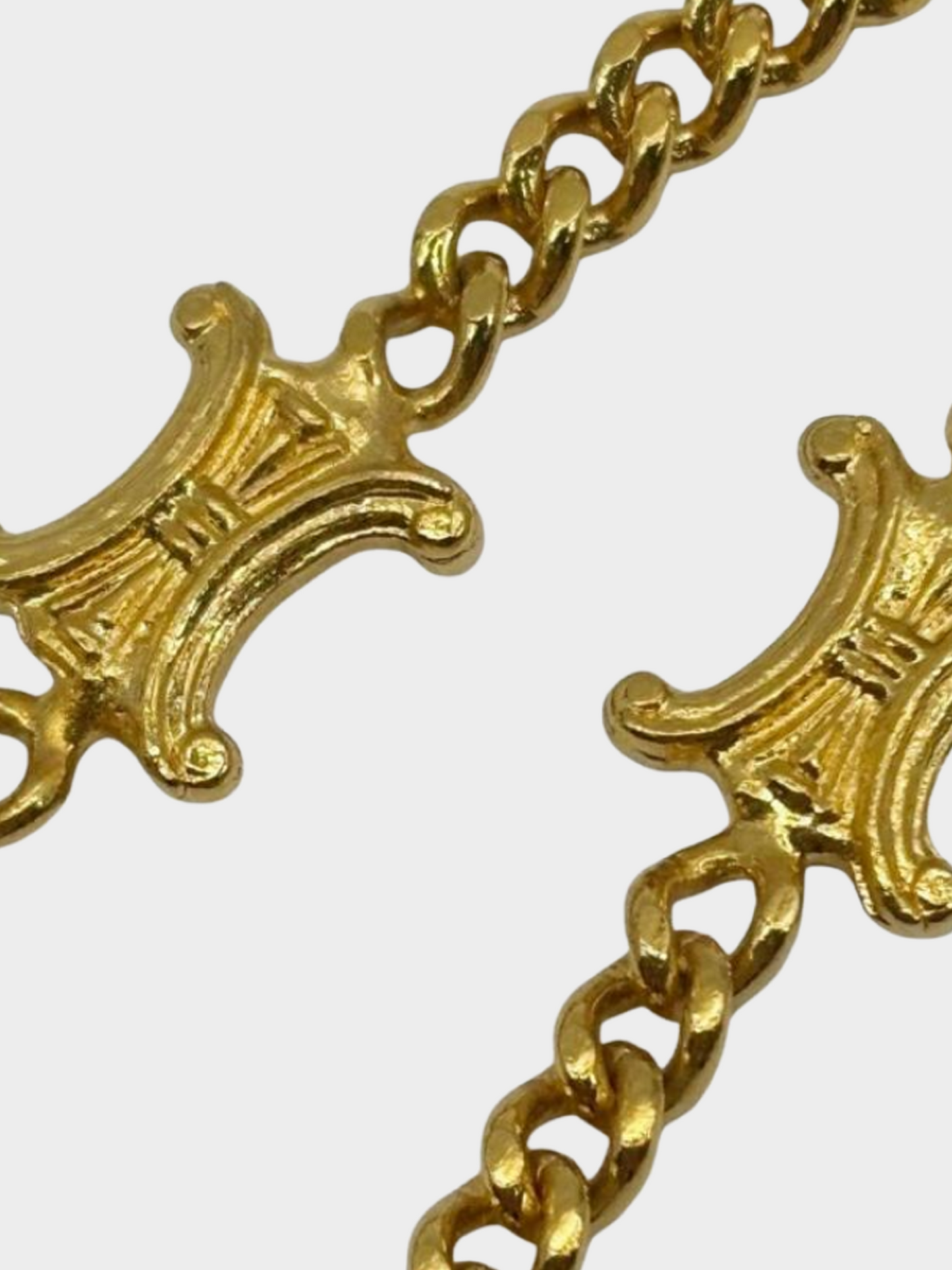 Celine 1990s Gold Long Triomphe Motif Necklace
