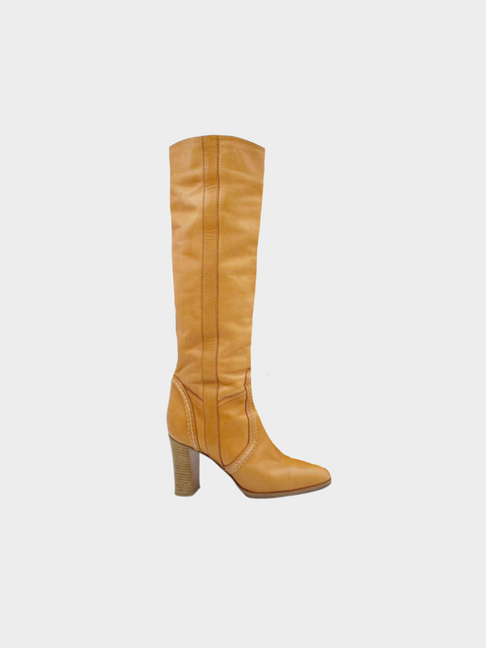 Celine 2000s Light Brown Leather Tall Boots