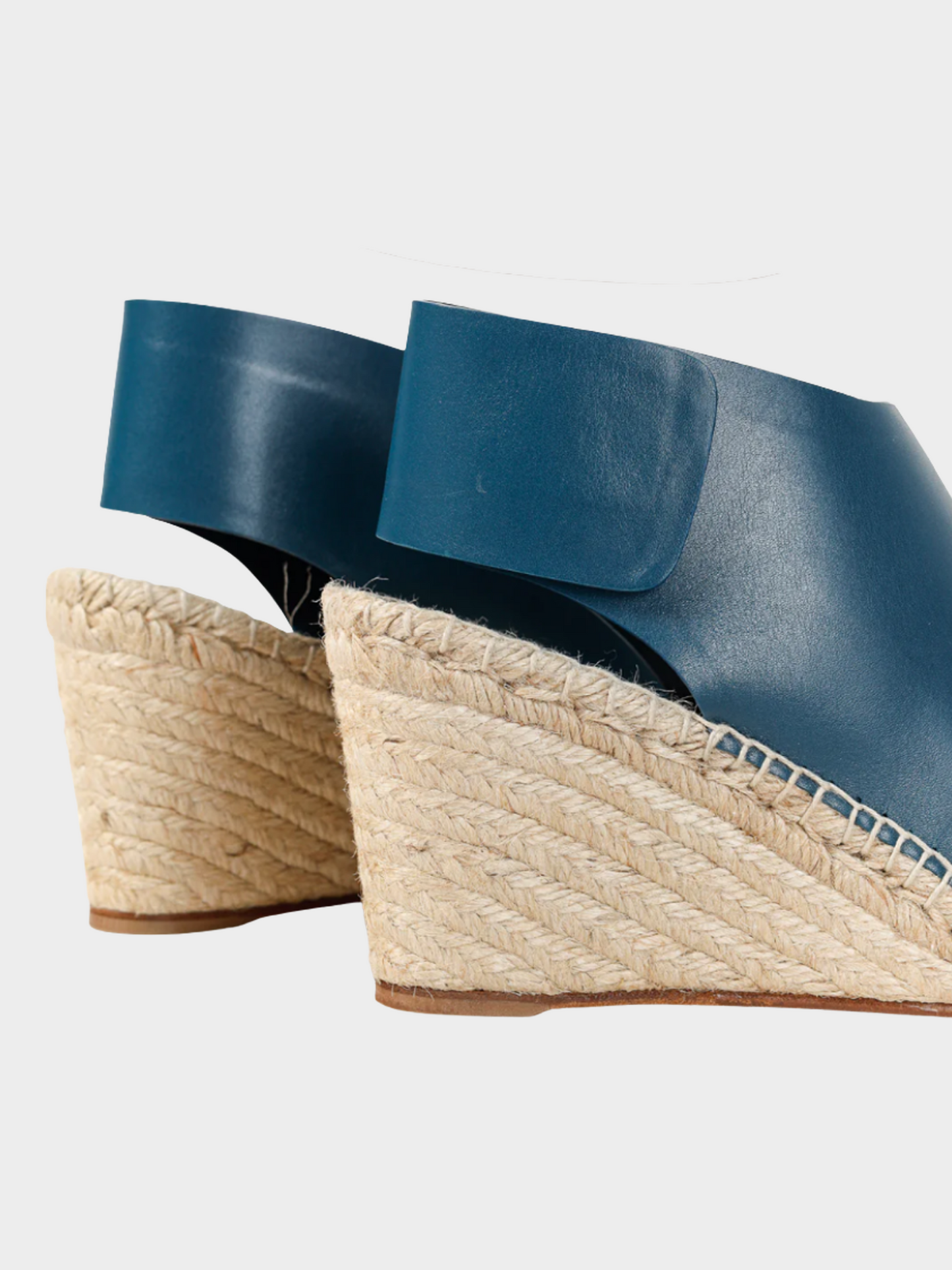 Celine 2010s Blue Leather Wedge Espadrilles