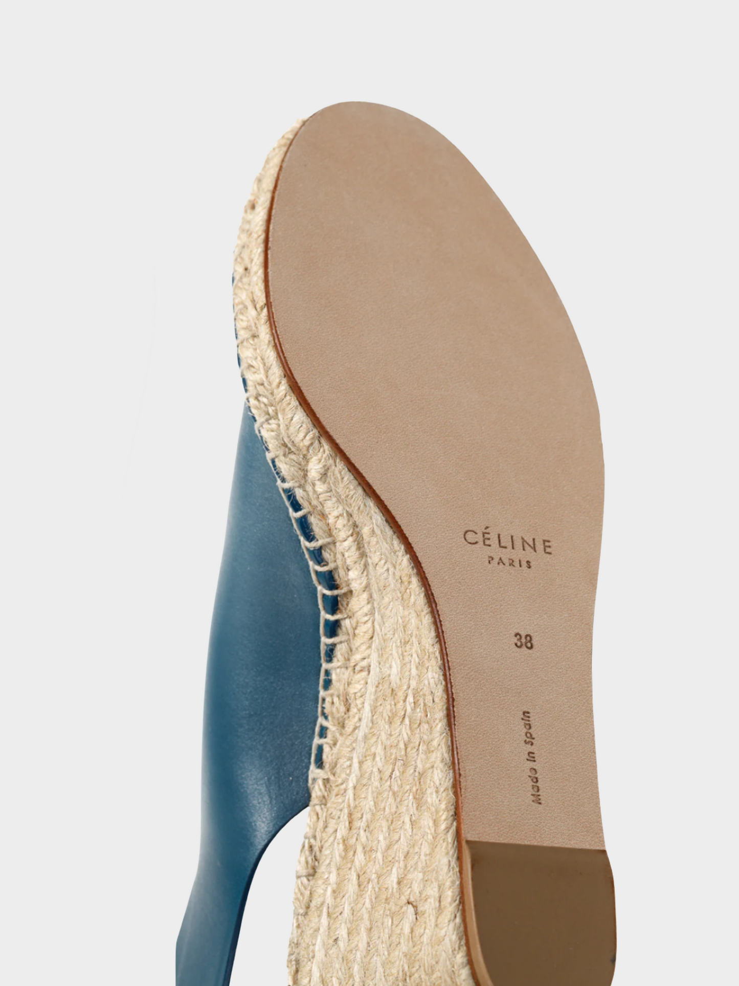Celine 2010s Blue Leather Wedge Espadrilles