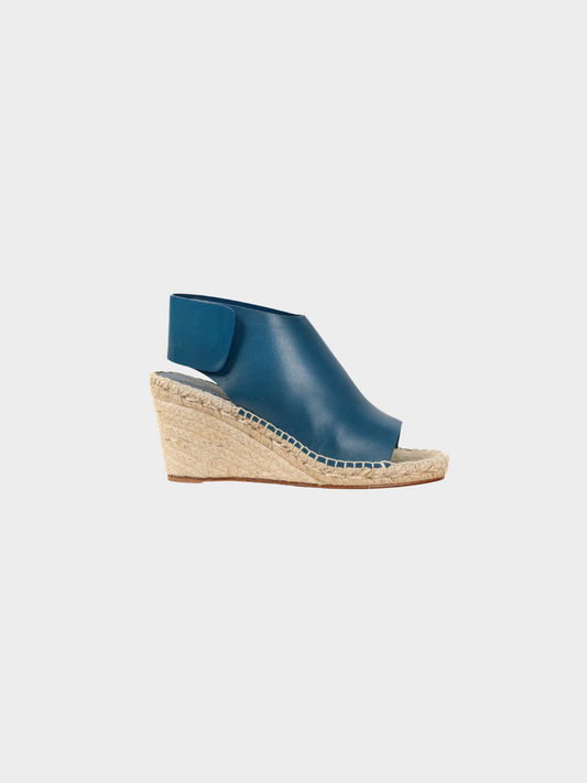 Celine 2010s Blue Leather Wedge Espadrilles