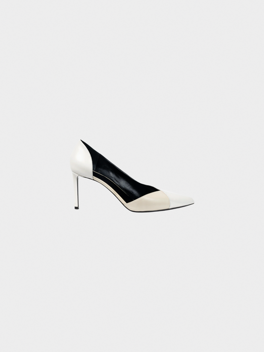 Celine 2010s Ivory and Beige Two-Tone Pointed-Toe D'Orsay Pumps