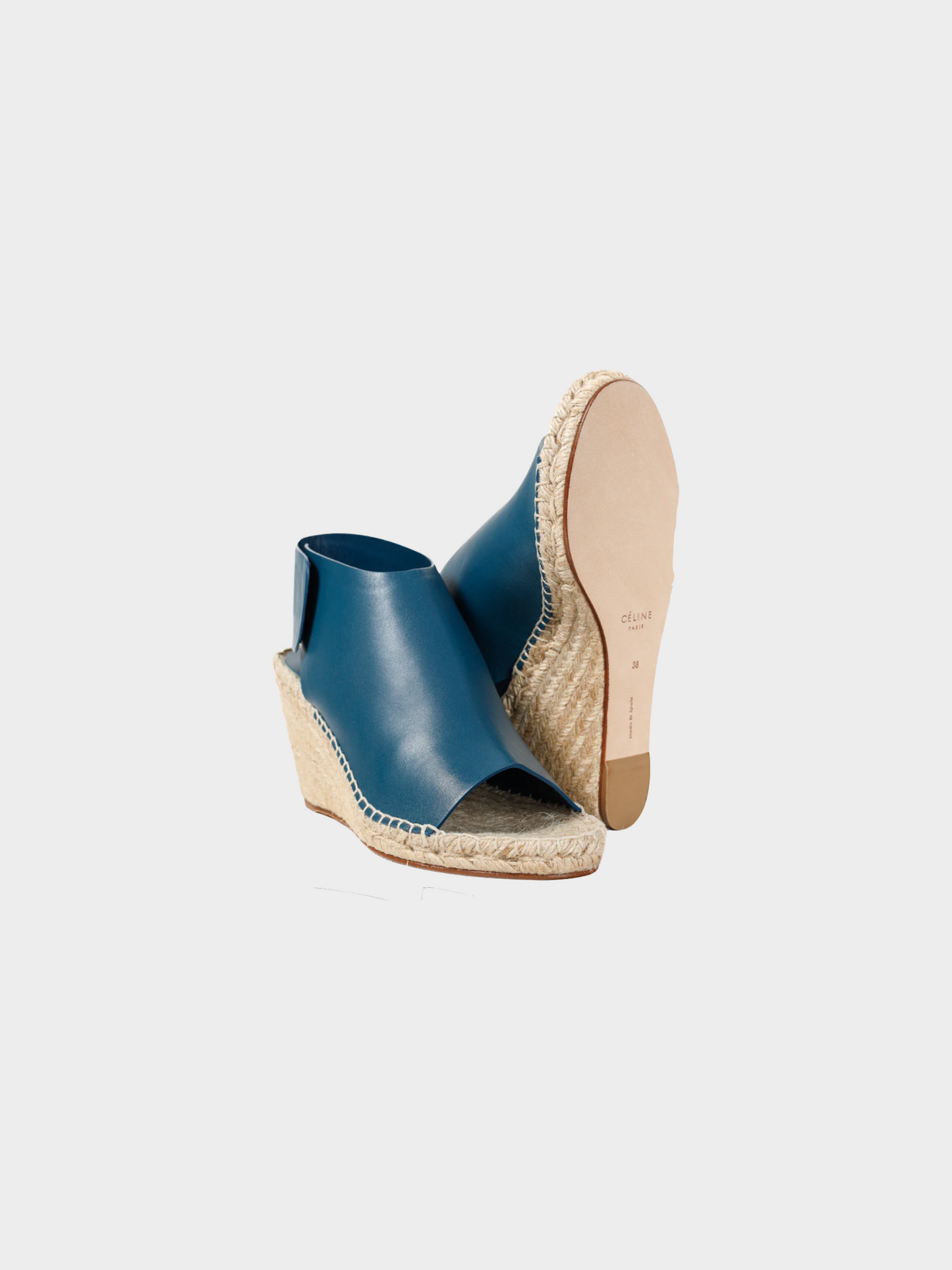 Celine 2010s Blue Leather Wedge Espadrilles