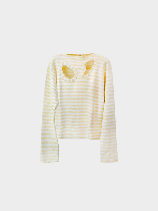Celine Resort 2017 Beige & White Breton Striped Cutout Sweater