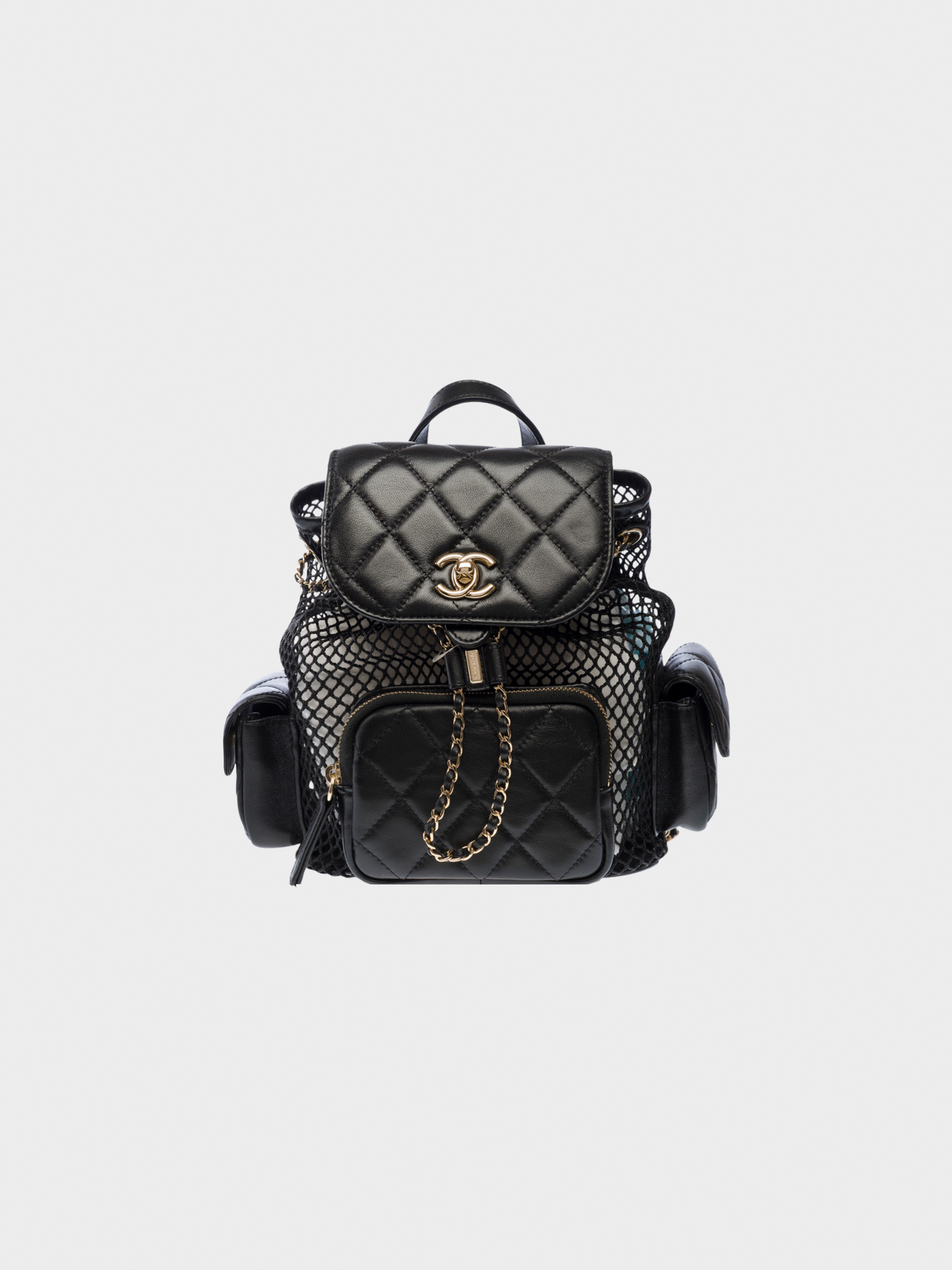 Chanel SS 2025 Black Leather Mesh Backpack
