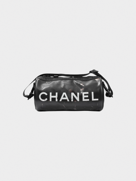 Chanel 2000s Sports Line Black Rubber Logo-Print Mini Duffle