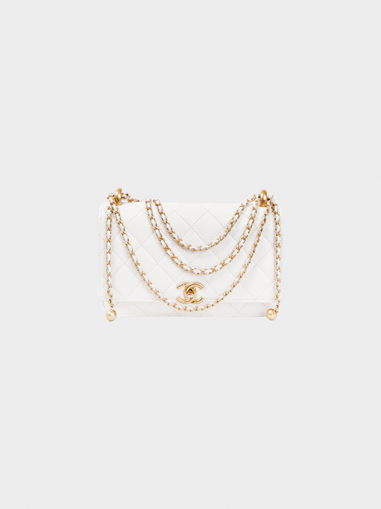 Chanel 2010s Pearl Crush White Quilted Lambskin Leather Wallet on Chain