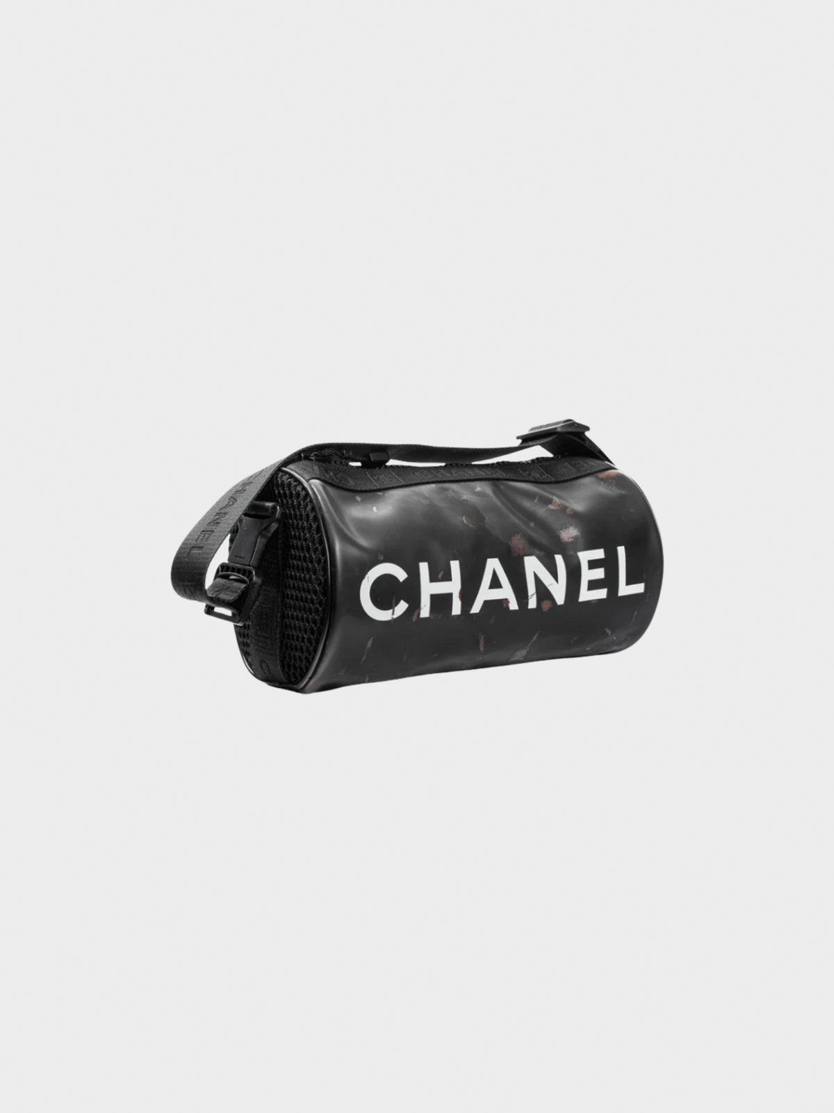 Chanel 2000s Sports Line Black Rubber Logo-Print Mini Duffle