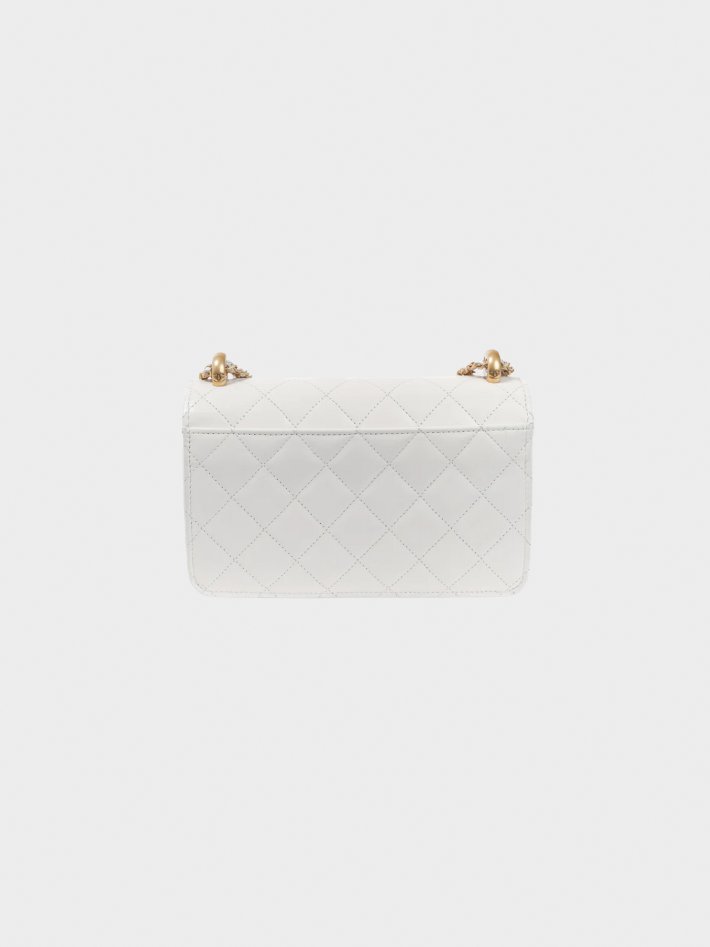 Chanel 2010s Pearl Crush White Quilted Lambskin Leather Wallet on Chain