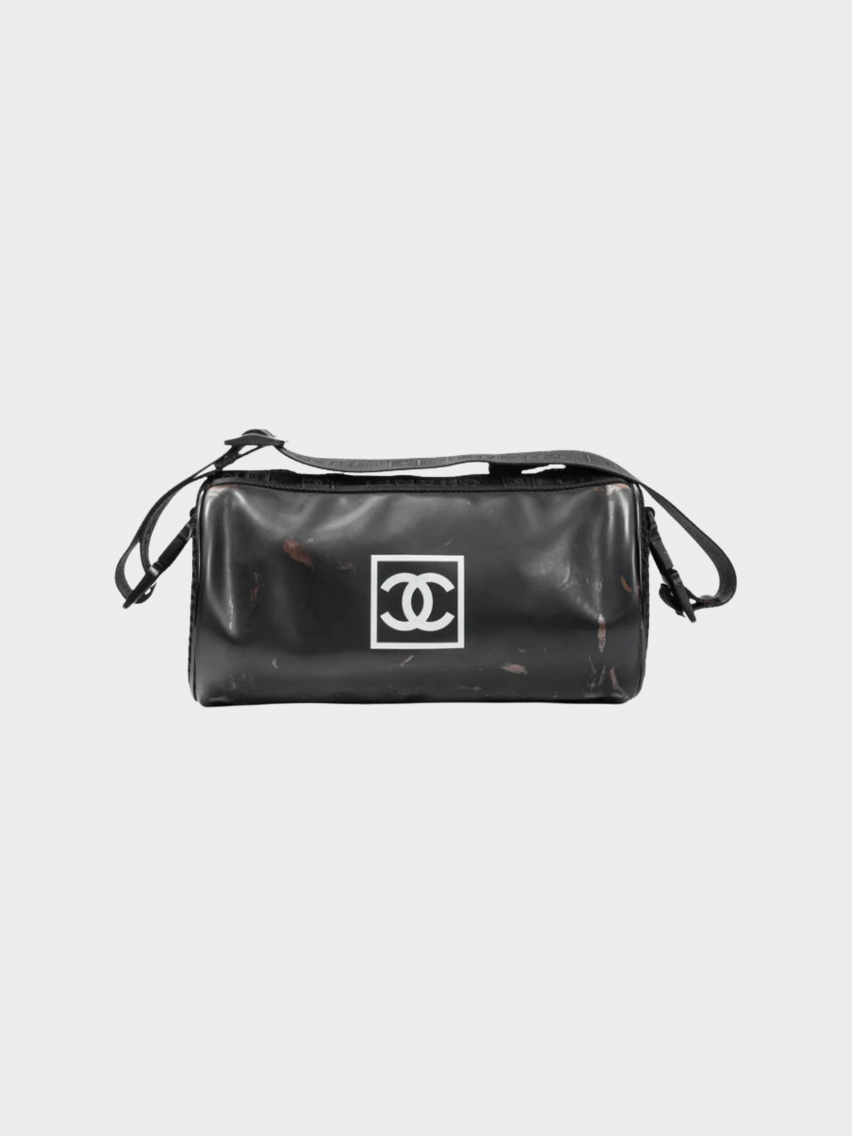 Chanel 2000s Sports Line Black Rubber Logo-Print Mini Duffle