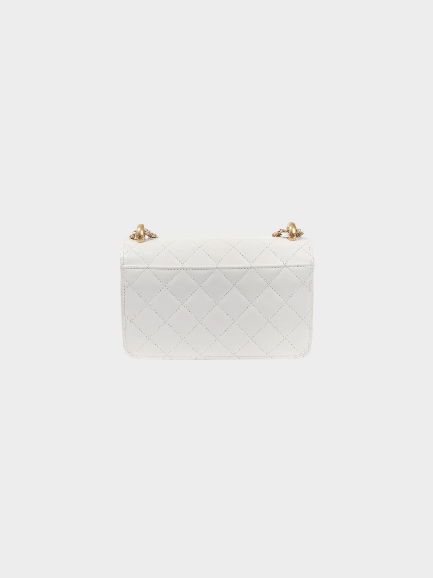 Chanel 2020s Pearl Crush White Quilted Lambskin Leather Wallet on Chain