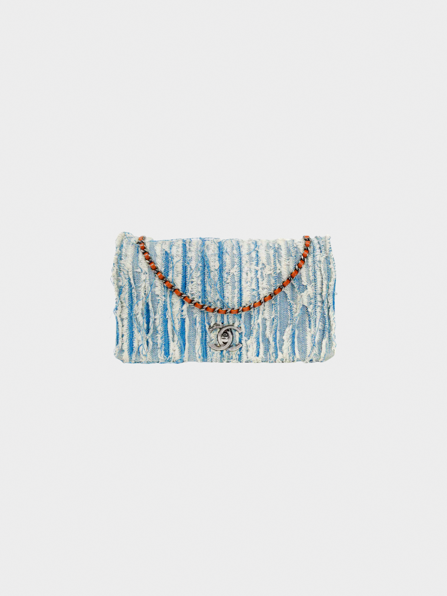 Chanel Printemps 2015 Blue Denim Fringe CC Medium Flap Bag