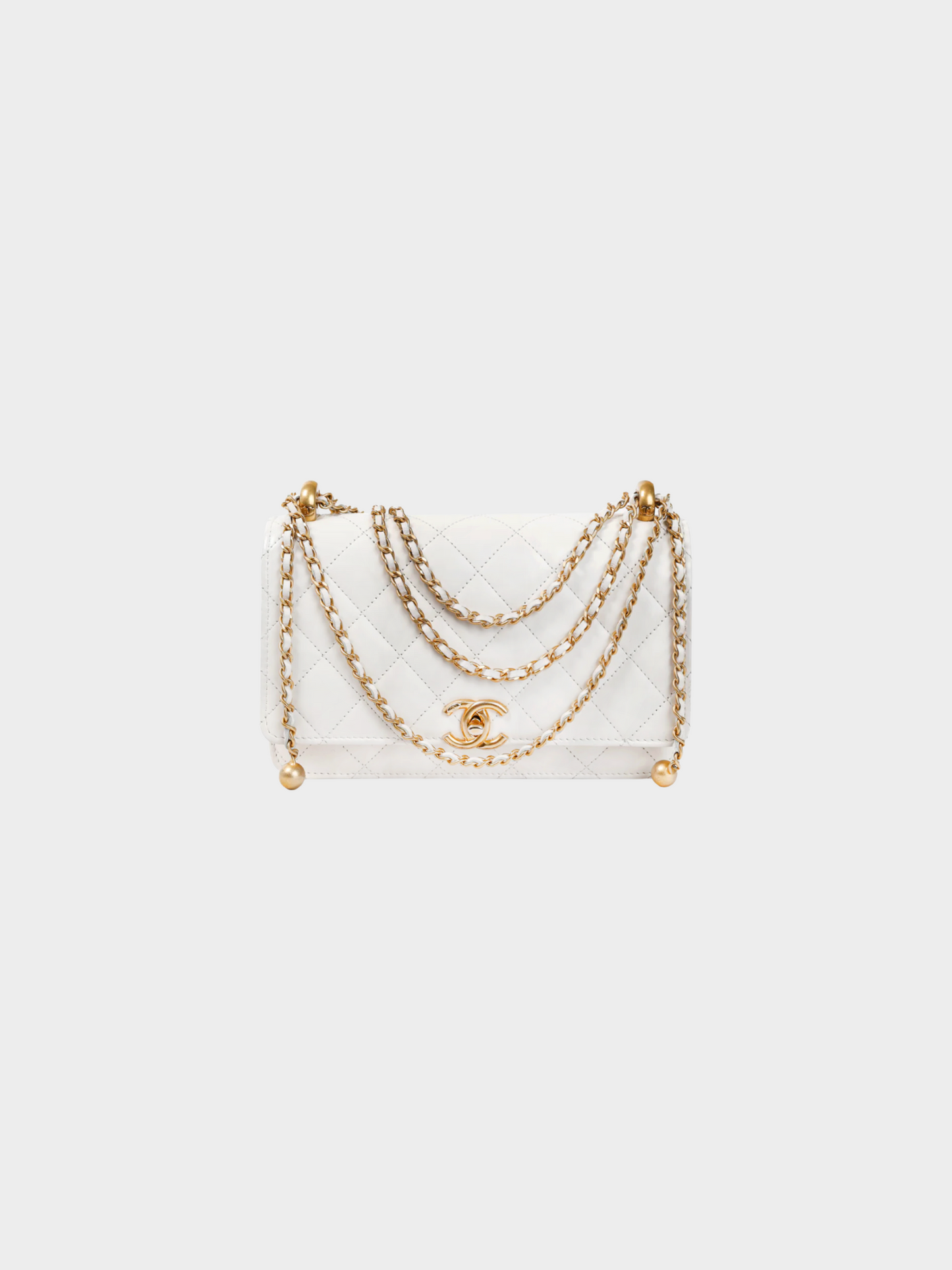 Chanel 2020s Pearl Crush White Quilted Lambskin Leather Wallet on Chain