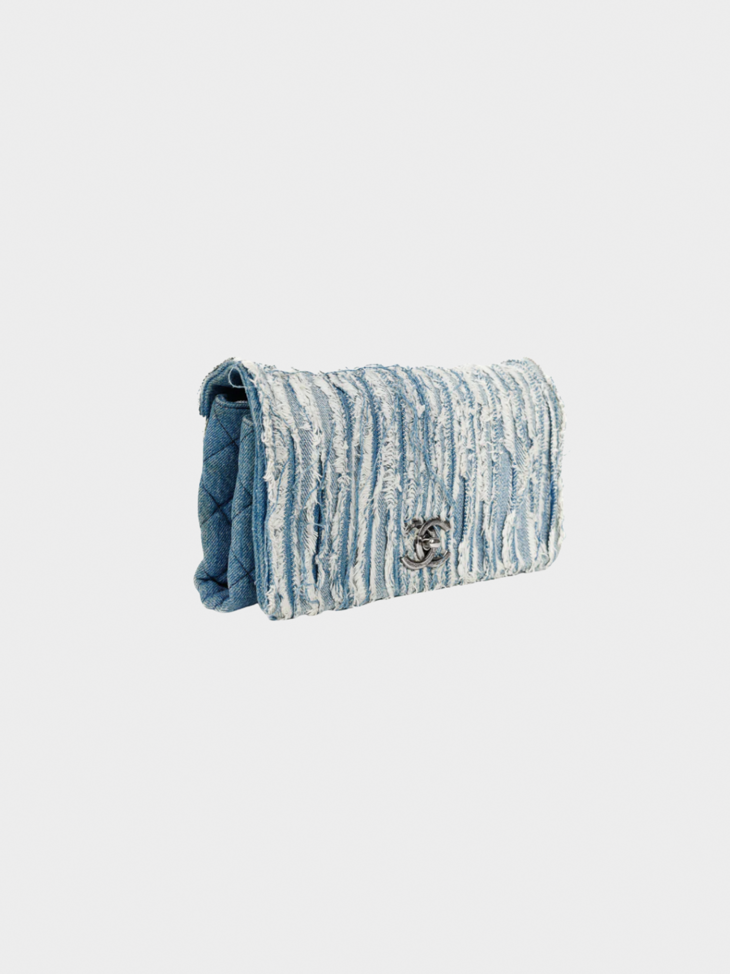 Chanel Printemps 2015 Blue Denim Fringe CC Medium Flap Bag