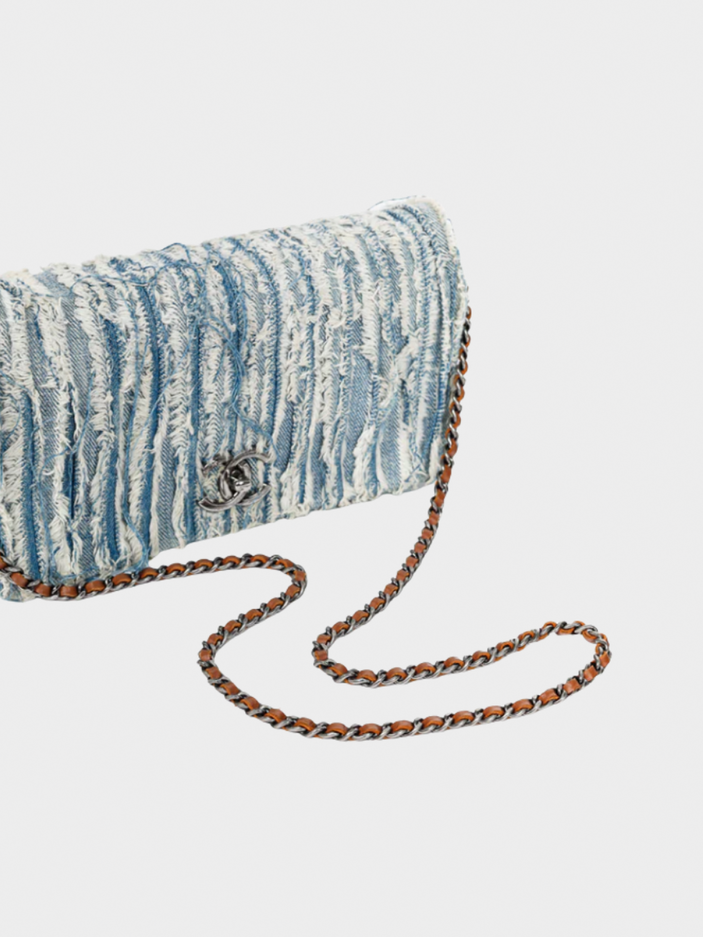 Chanel Printemps 2015 Blue Denim Fringe CC Medium Flap Bag