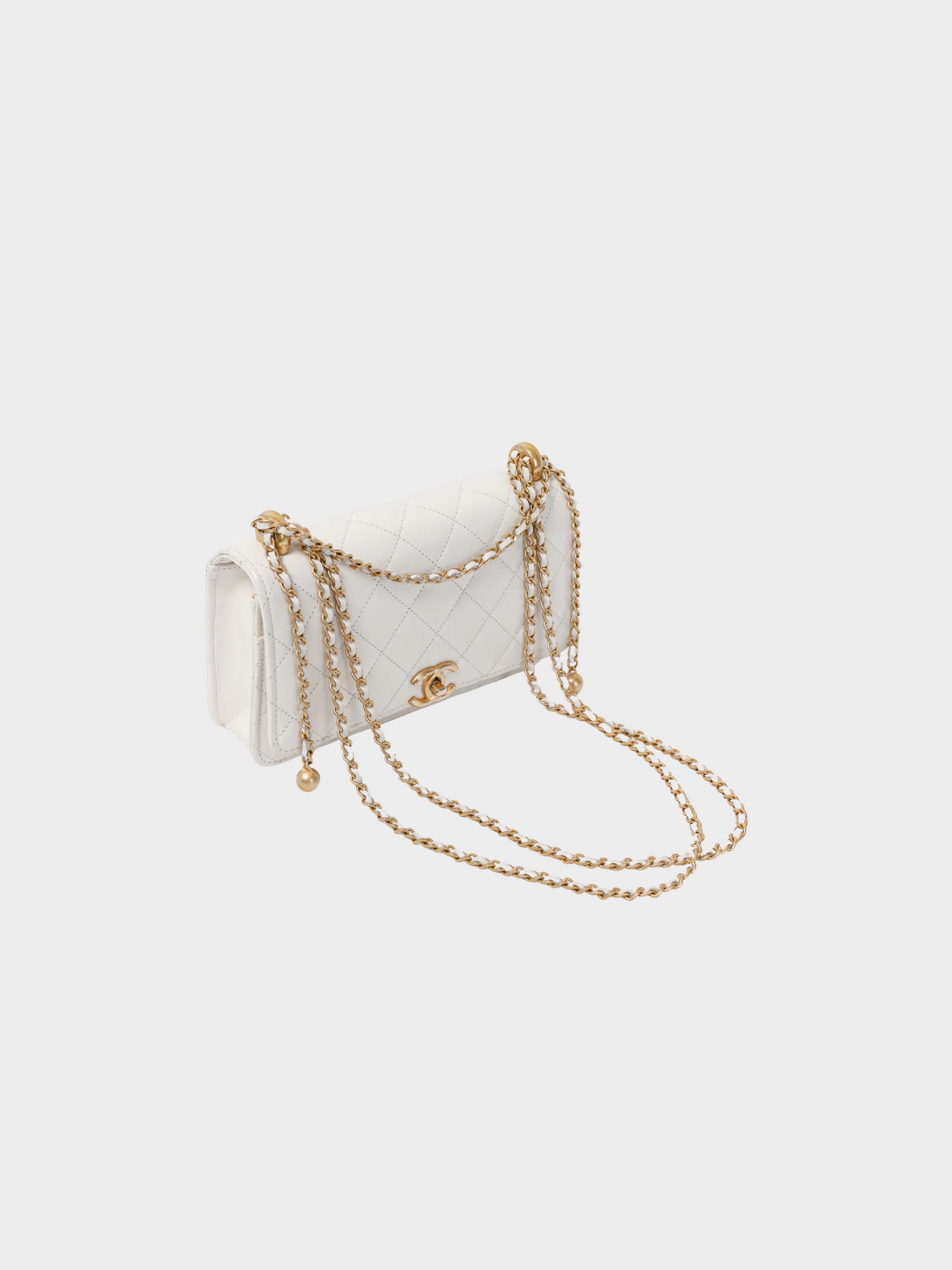 Chanel 2020s Pearl Crush White Quilted Lambskin Leather Wallet on Chain