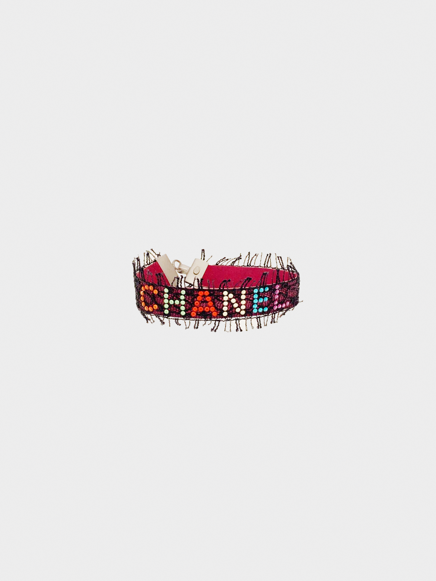 Chanel 2000s Black Lace and Multicolor Crystal Fringe Bracelet
