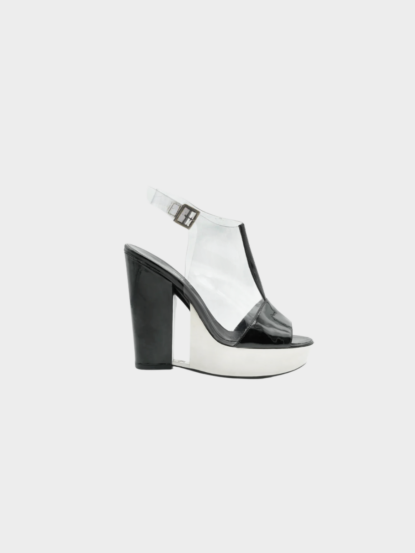 Chanel by Karl Lagerfeld SS 2007 Black Patent Leather and PVC Platform Sandals