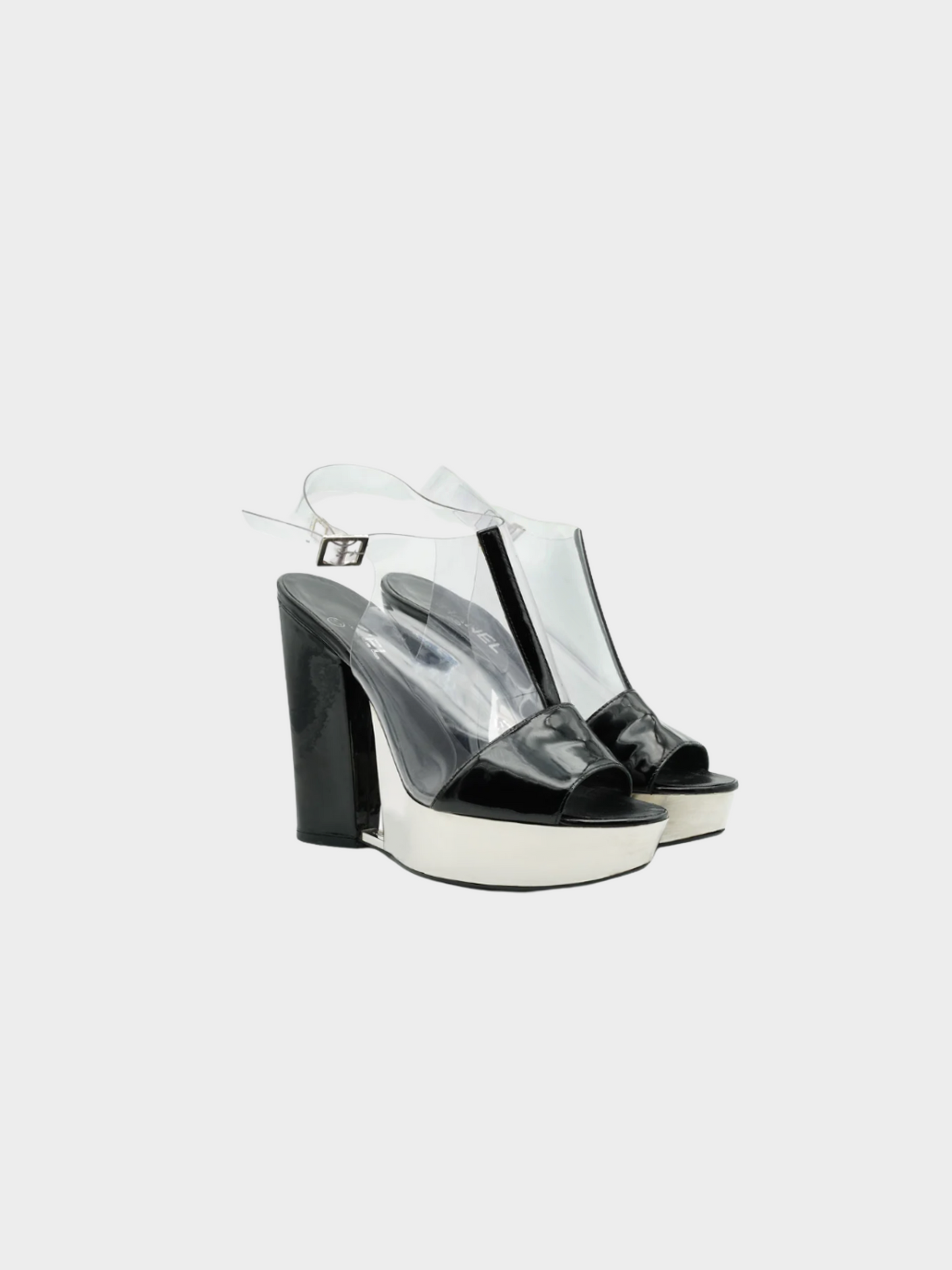 Chanel by Karl Lagerfeld SS 2007 Black Patent Leather and PVC Platform Sandals