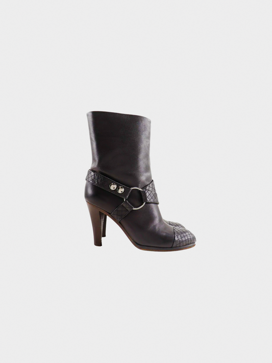 Chanel 2010s Black Matelasse Leather Coco Mark Boots