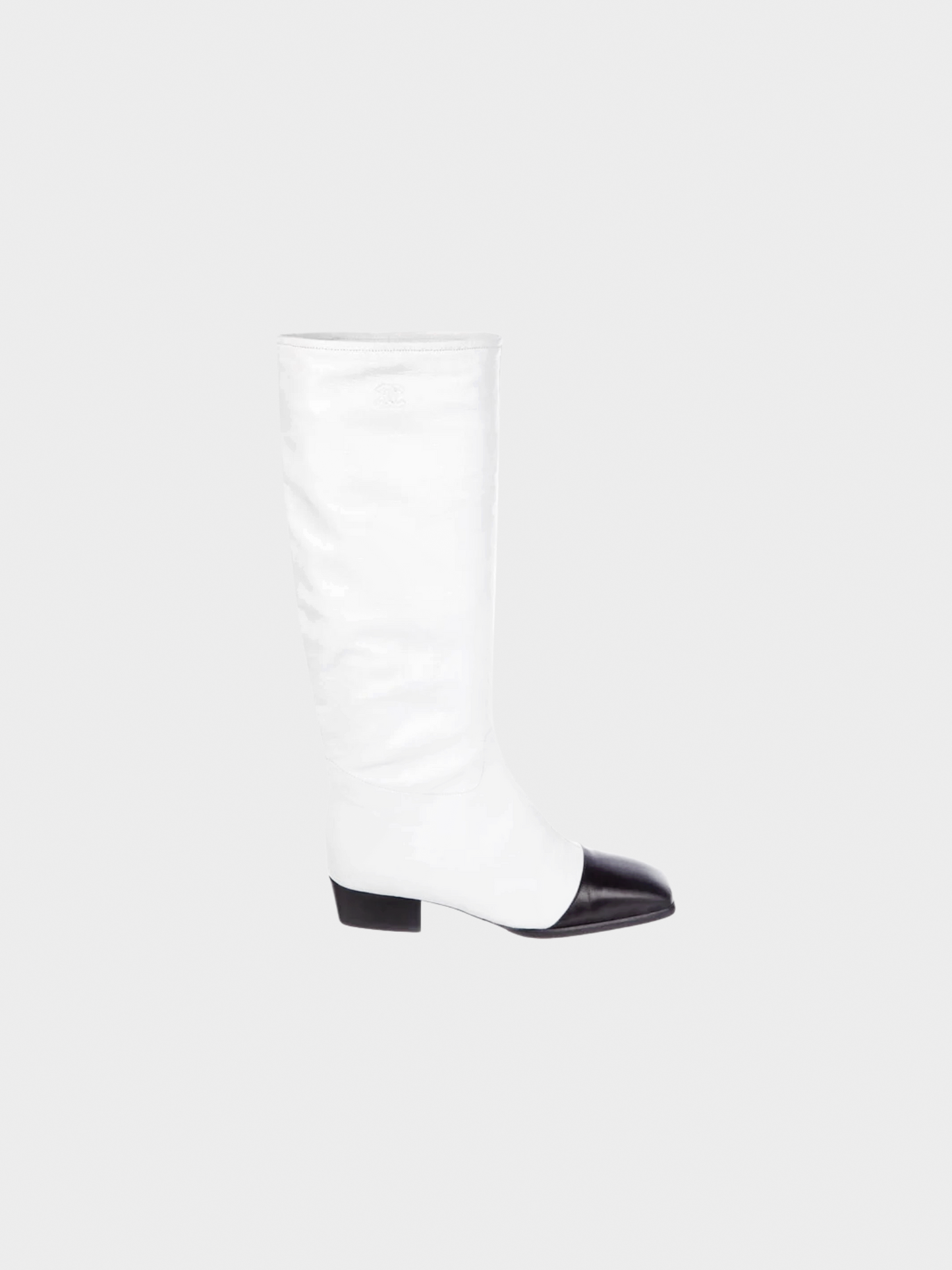 Chanel FW 1998 Runway White and Black Leather Square Toe Western Boots