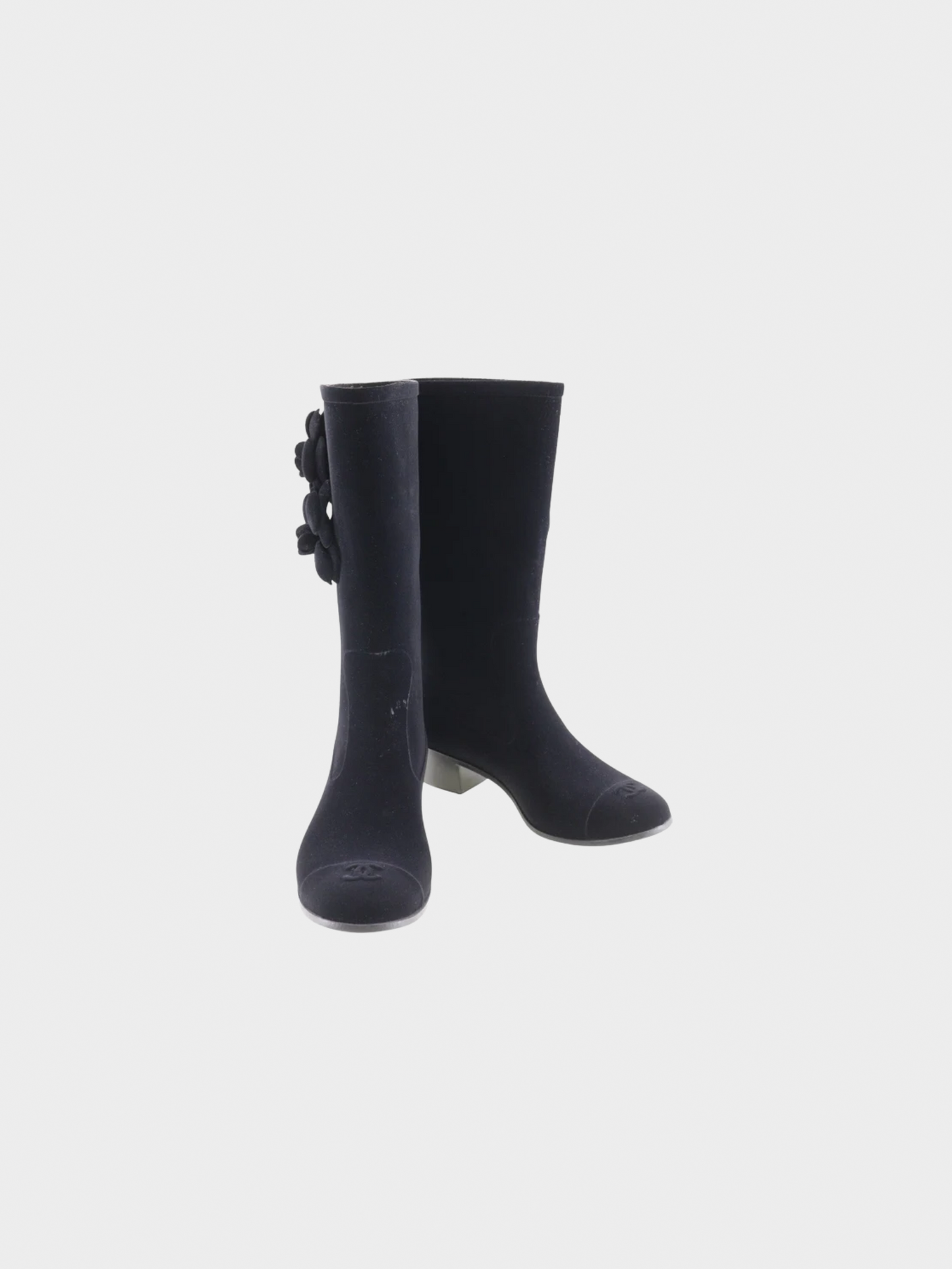 Chanel 2000s Black Suede Camellia Boots