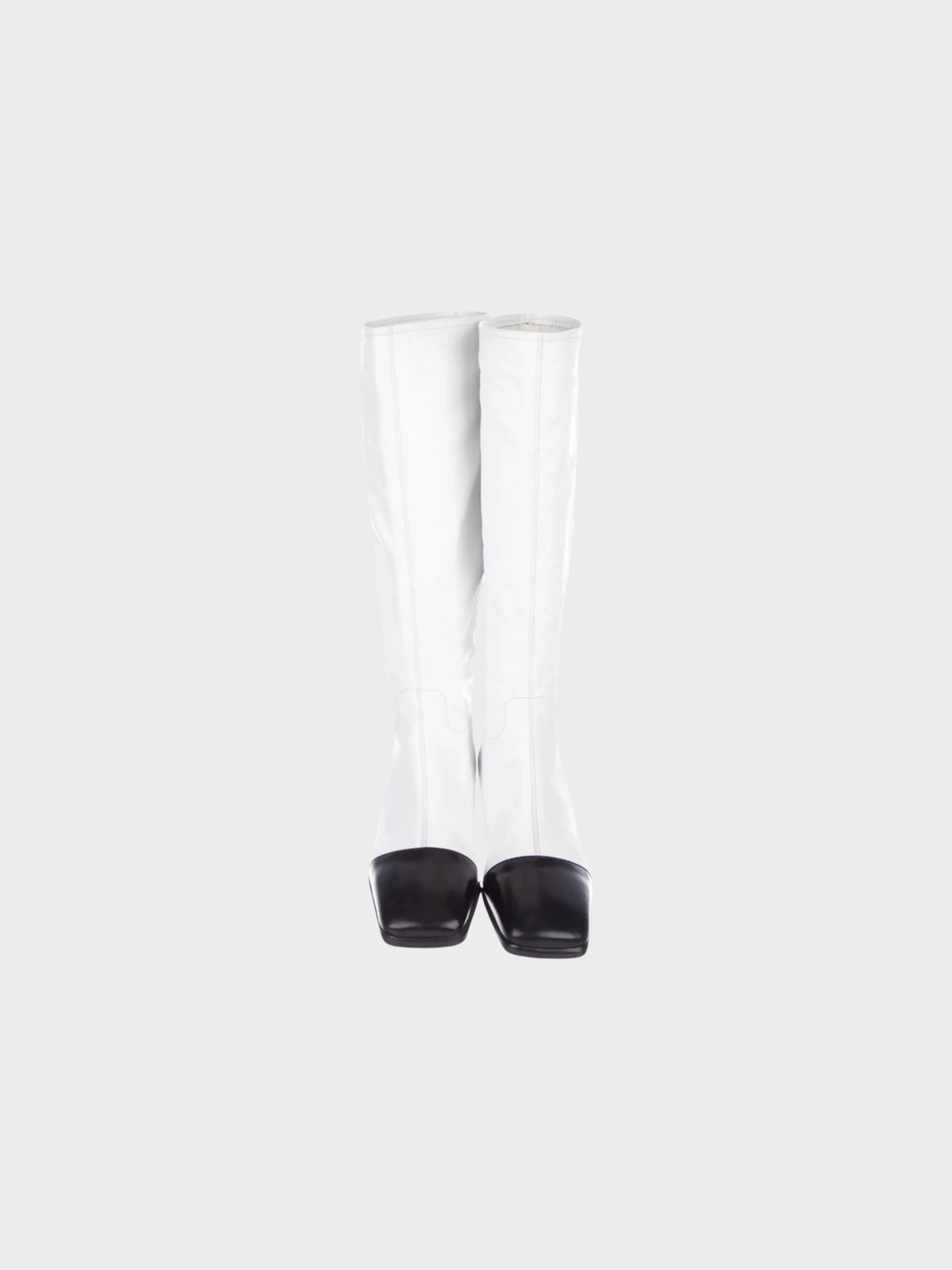Chanel FW 1998 Runway White and Black Leather Square Toe Western Boots